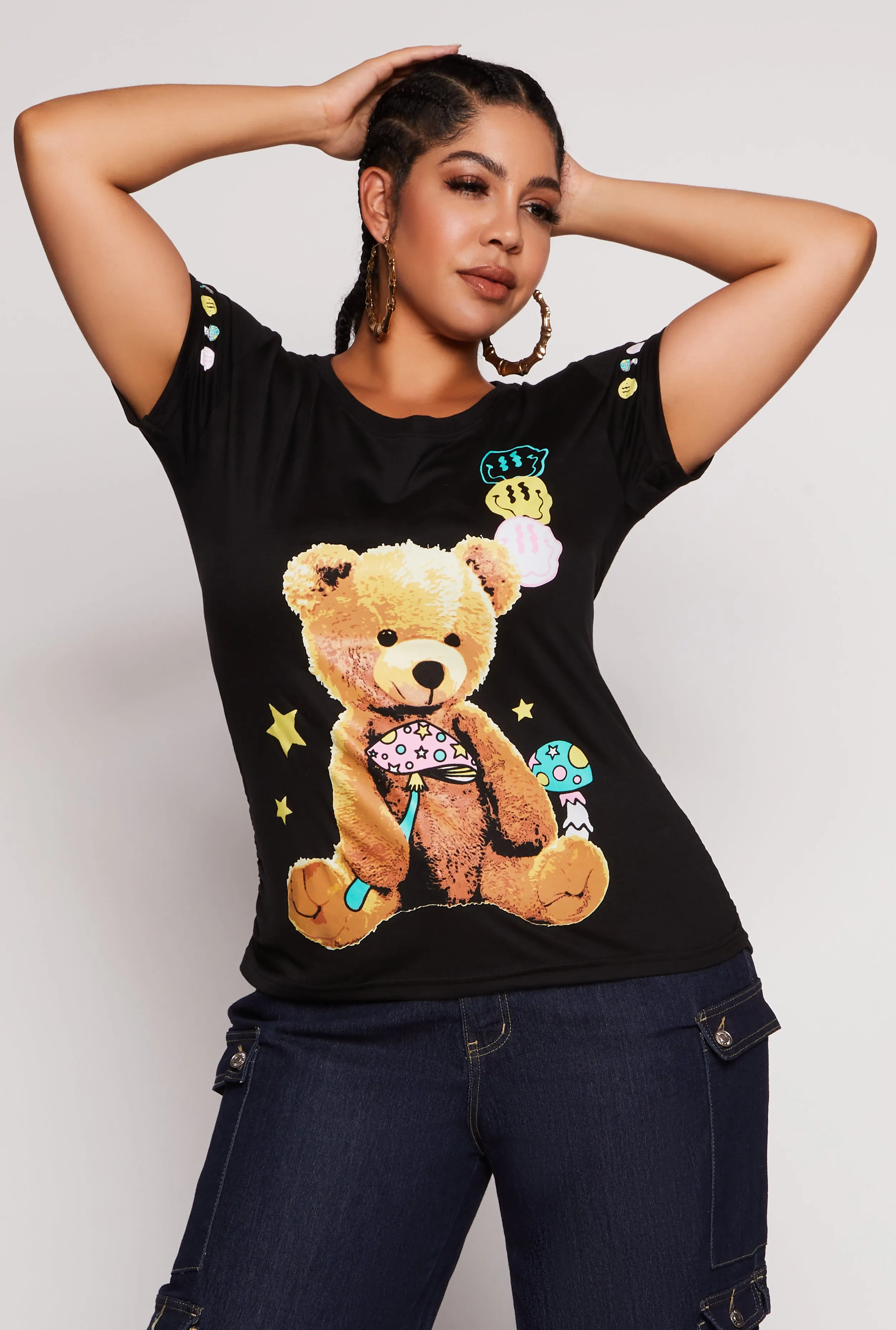 Plus Size Psychedelic Bear Graphic Tee sold by Rainbow