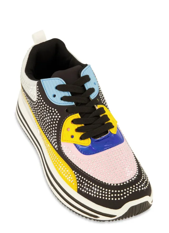 Rhinestone Color Block Platform Sneakers sold by Rainbow