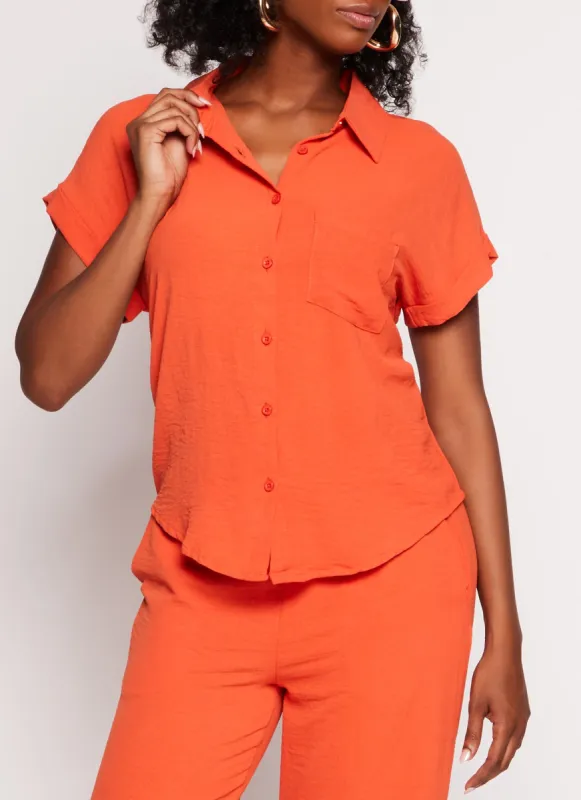 Airy Button Front Collar Shirt sold by Rainbow