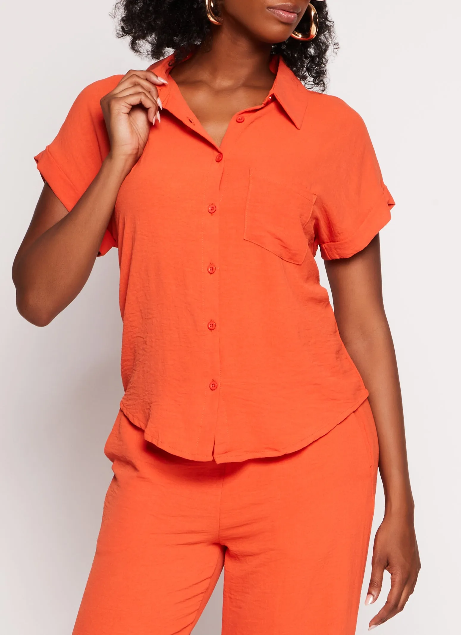 Airy Button Front Collar Shirt sold by Rainbow