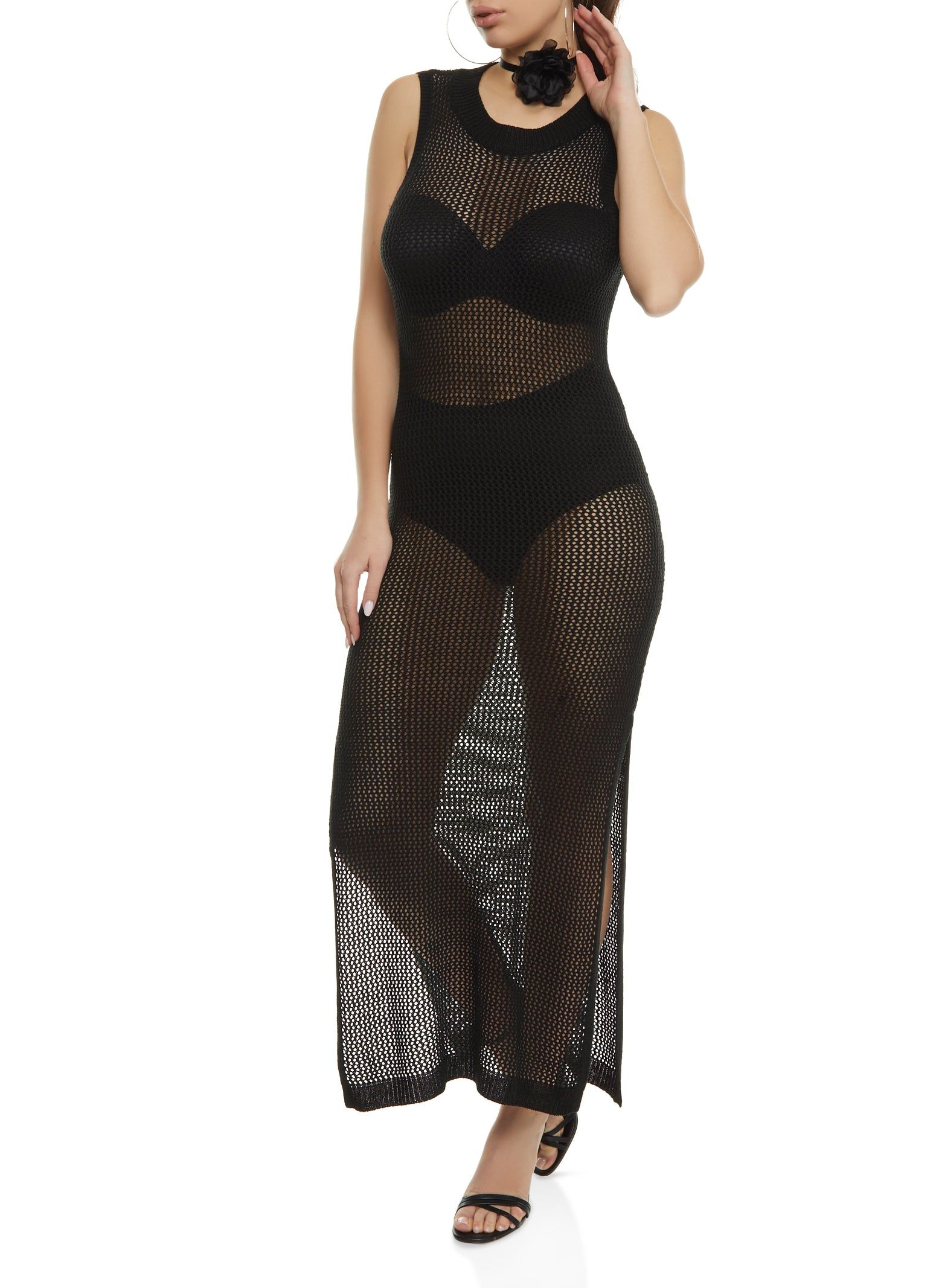 Crochet Knit Open Back Maxi Dress sold by Rainbow product image thumbnail 3