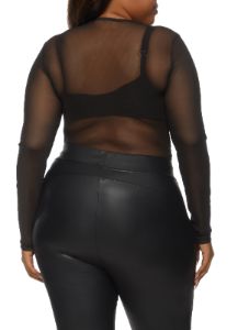 Plus Size V Neck Mesh Bodysuit sold by Rainbow