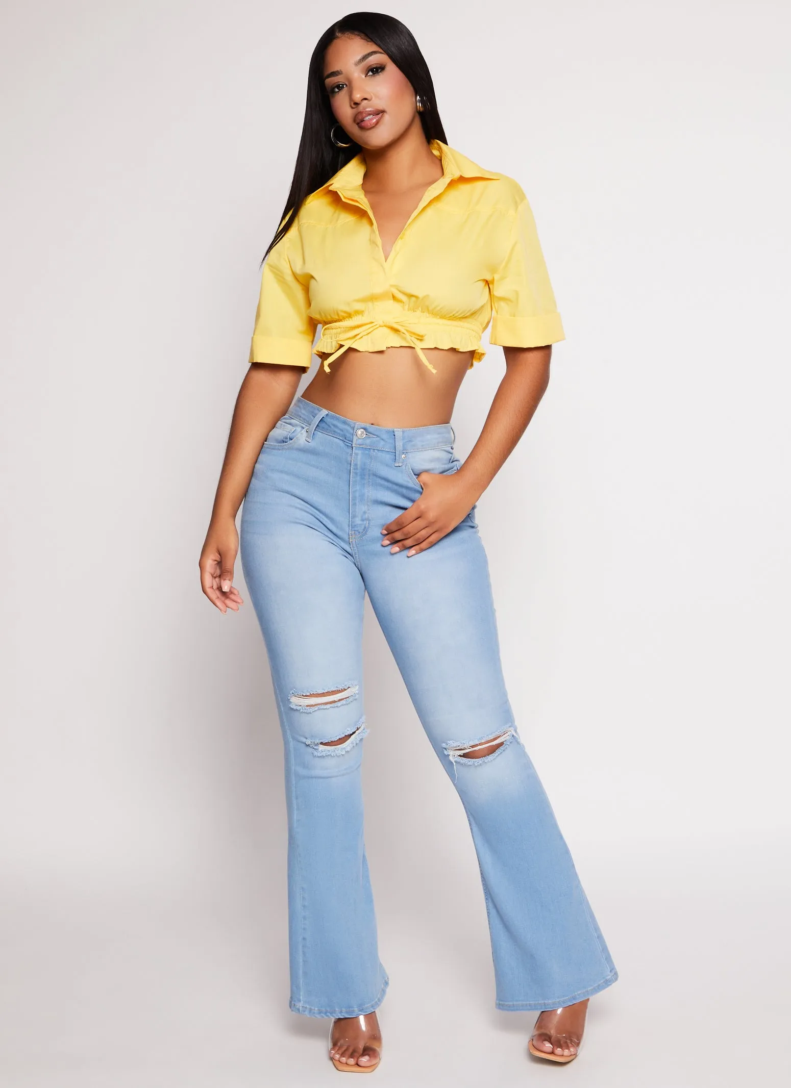 Poplin Button Front Drawstring Hem Shirt sold by Rainbow product image thumbnail 2