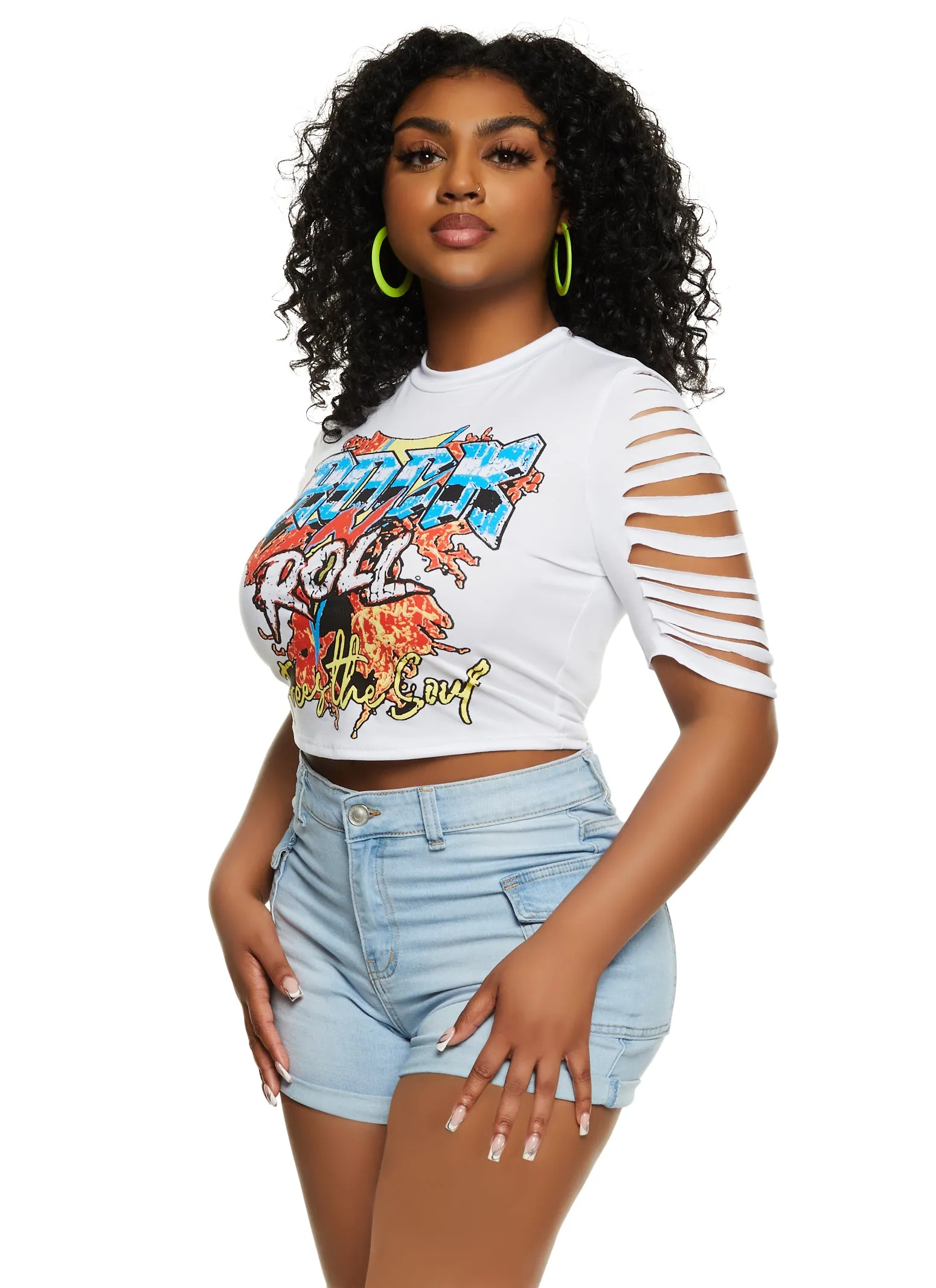 Slashed Sleeve Rock N Roll Graphic Tee sold by Rainbow product image thumbnail 2