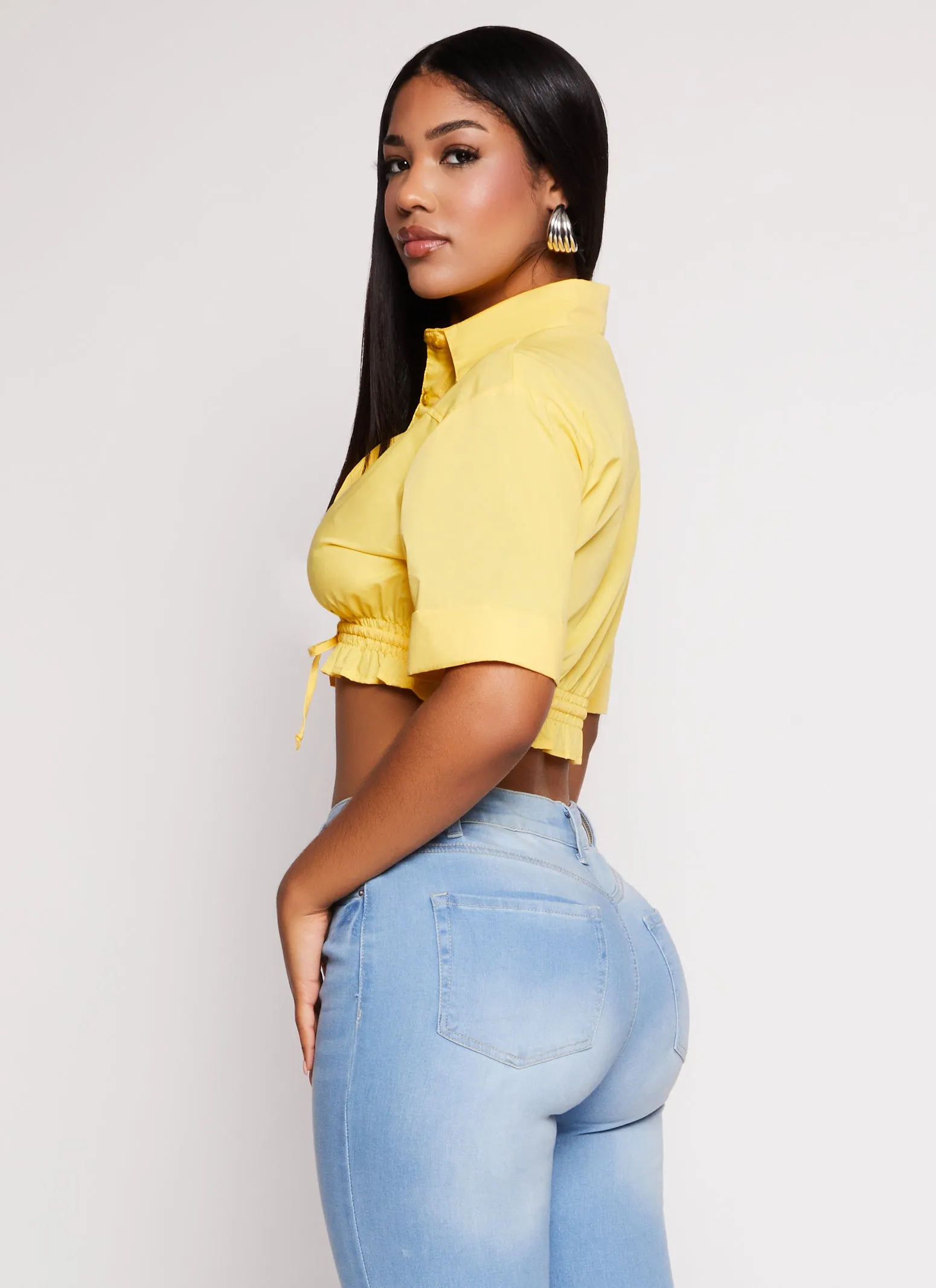 Poplin Button Front Drawstring Hem Shirt sold by Rainbow product image thumbnail 3