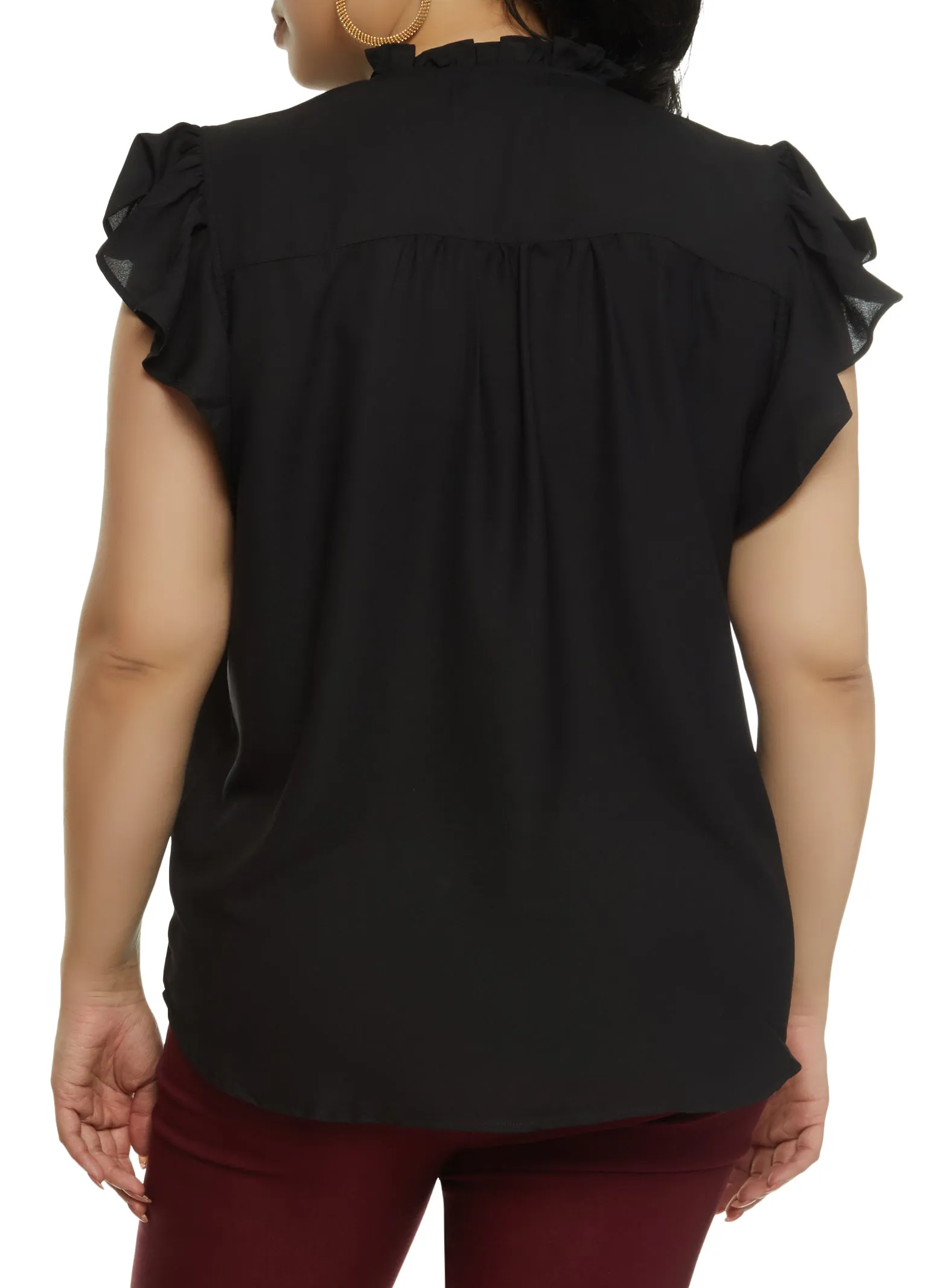 Plus Size Flutter Sleeve Tie Neck Blouse sold by Rainbow product image thumbnail 2