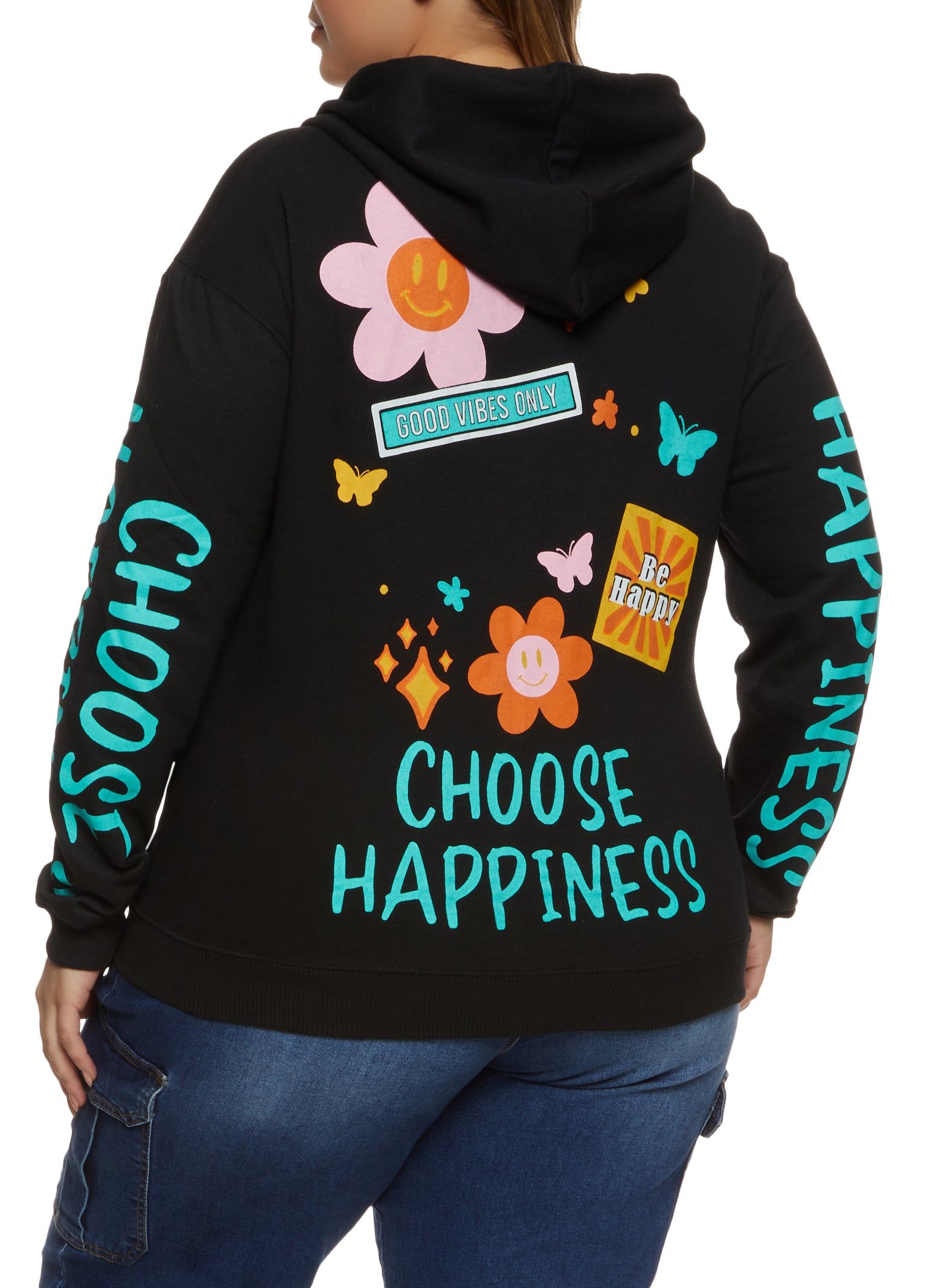 Plus Size Choose Happiness Hooded Sweatshirt sold by Rainbow product image thumbnail 2