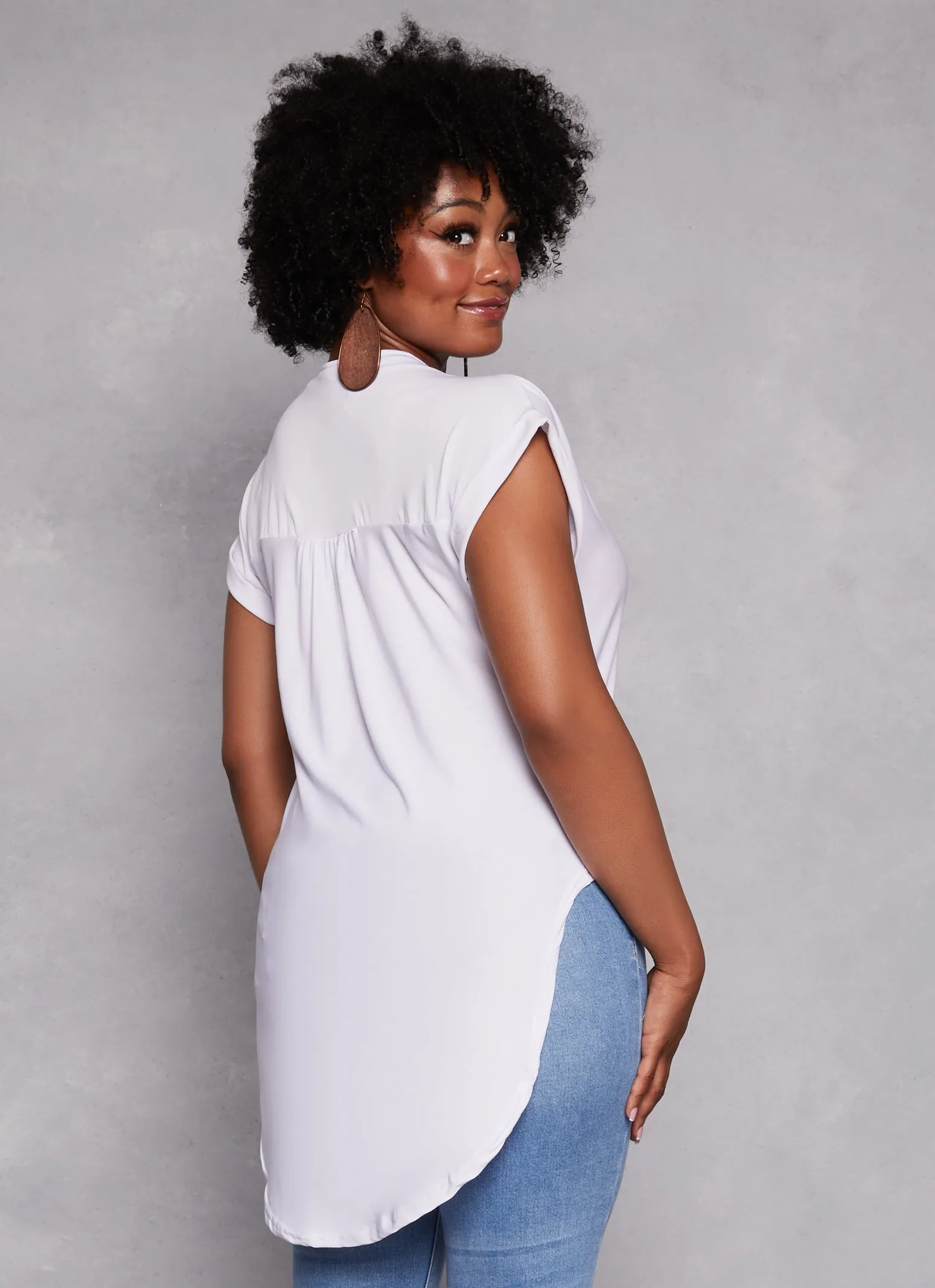 Plus Size Tie Front Half Button High Low Top sold by Rainbow product image thumbnail 3