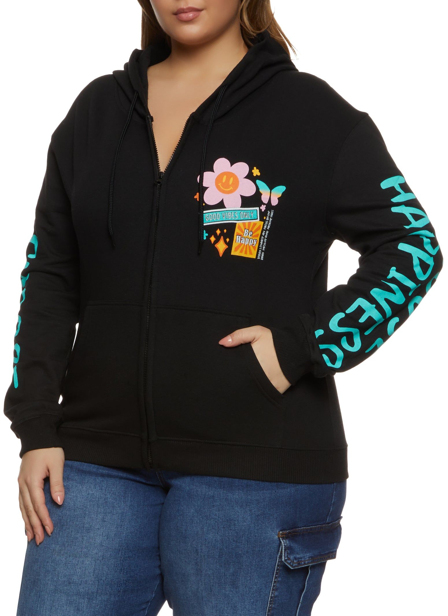 Plus Size Choose Happiness Hooded Sweatshirt sold by Rainbow