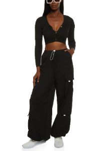 Toggle Drawstring Waist Parachute Pants sold by Rainbow
