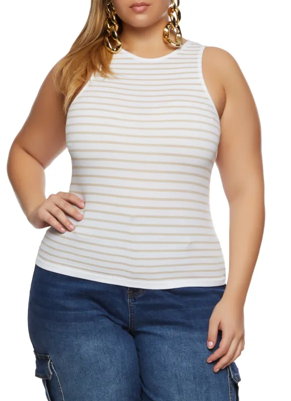 Plus Size Rib Knit Stripe Tank Top sold by Rainbow