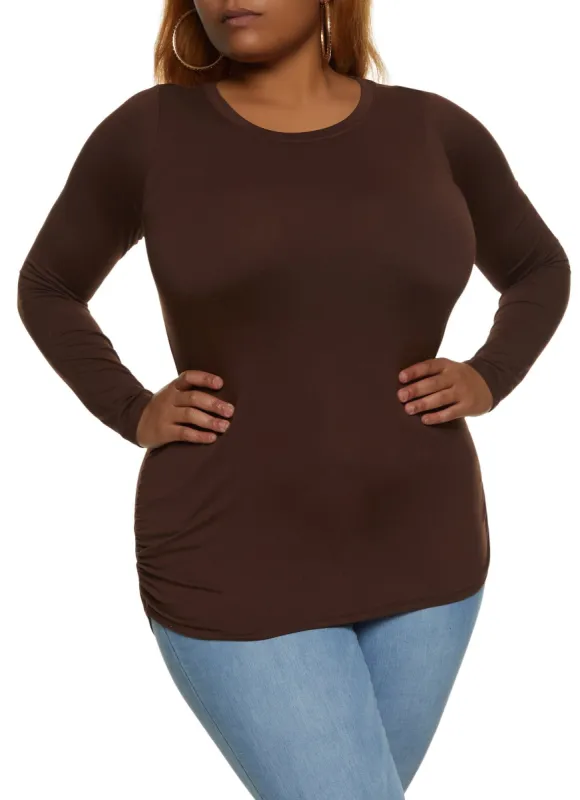 Plus Size Basic Ruched Crew Neck Top sold by Rainbow