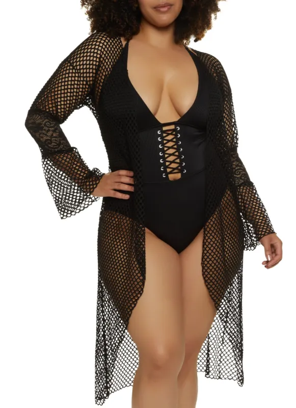 Lace Sleeve Fishnet Cover Up sold by Rainbow