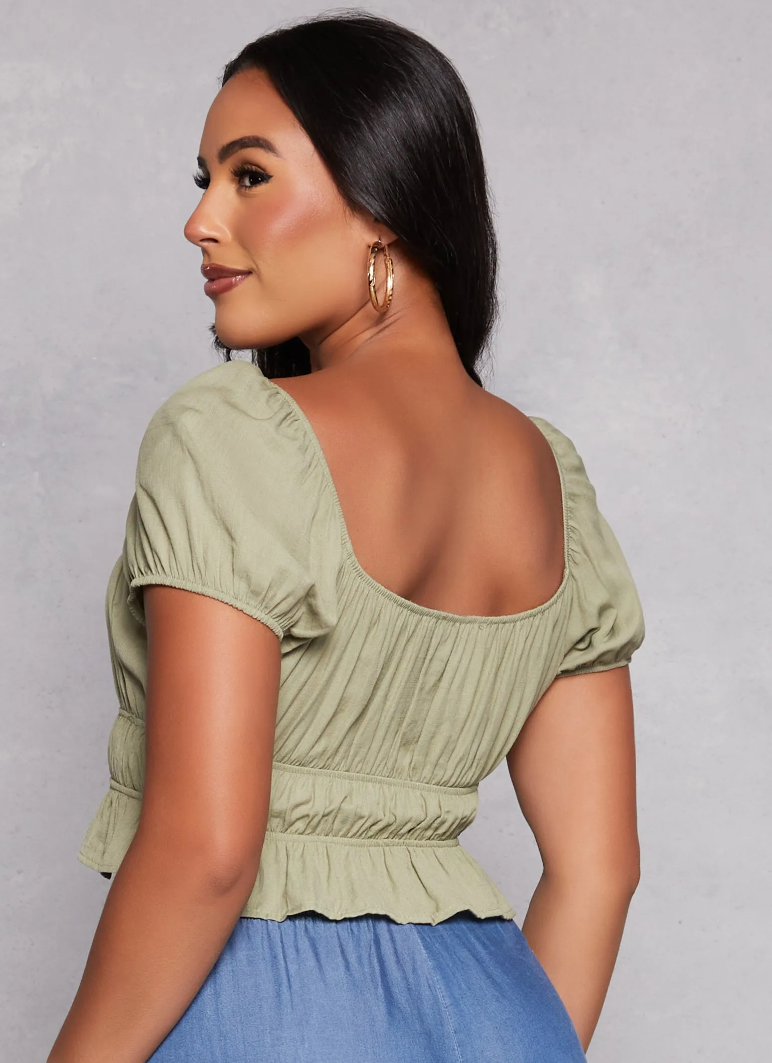 Linen Tie Front Peasant Top sold by Rainbow product image thumbnail 3