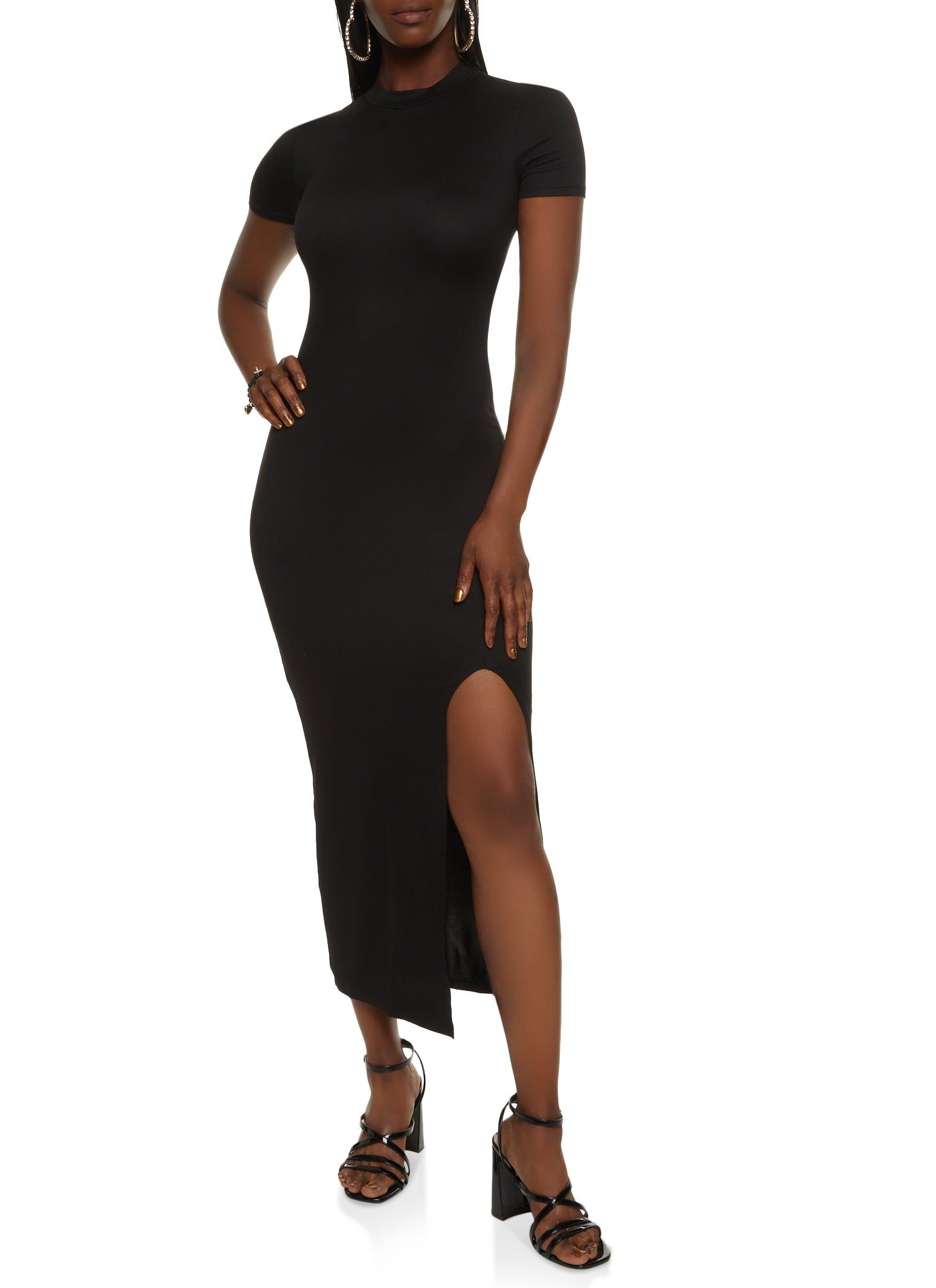 Mock Neck Front Slit Maxi Dress sold by Rainbow