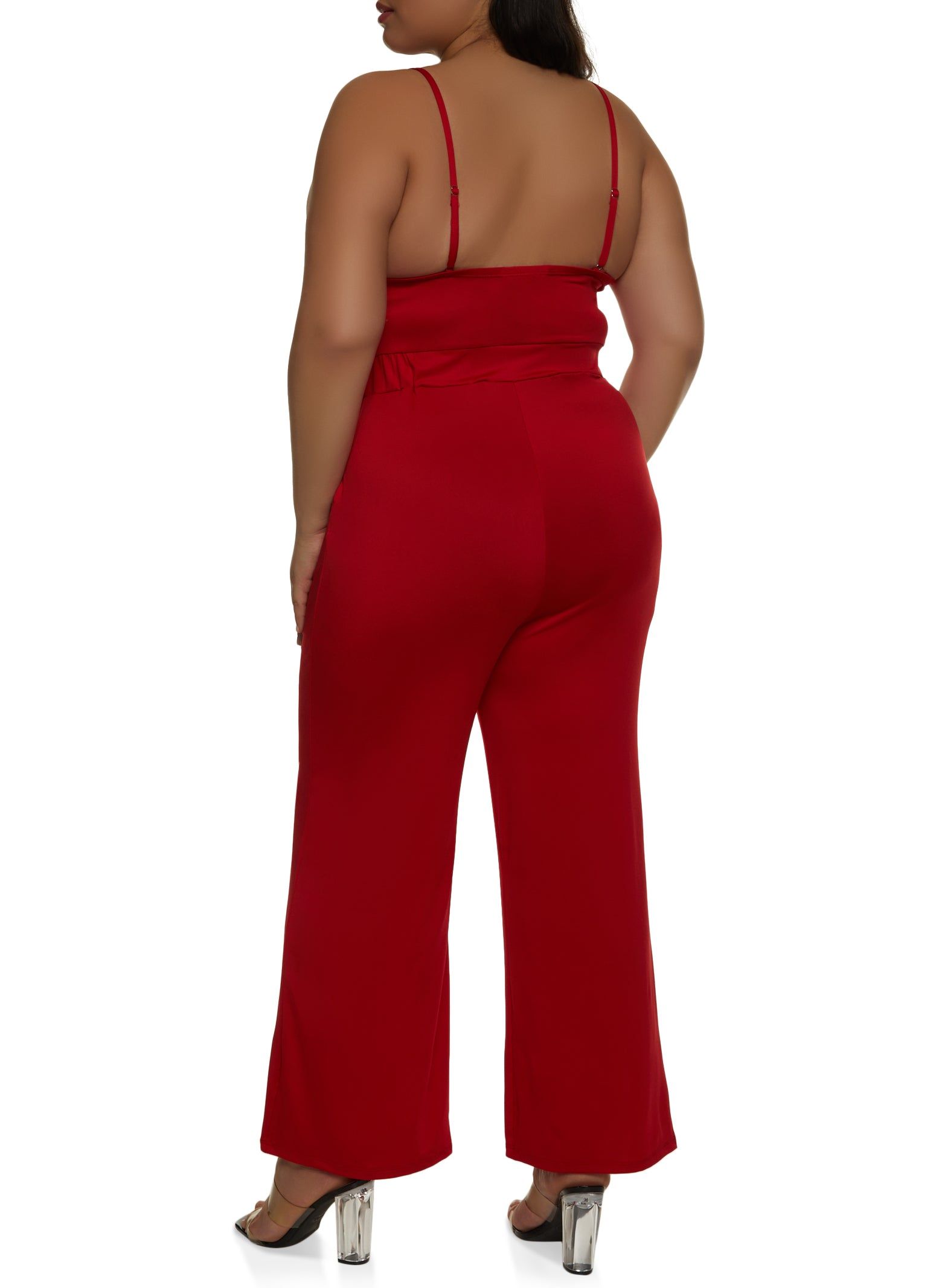 Plus Size Tie Front Keyhole Wide Leg Jumpsuit sold by Rainbow product image thumbnail 2