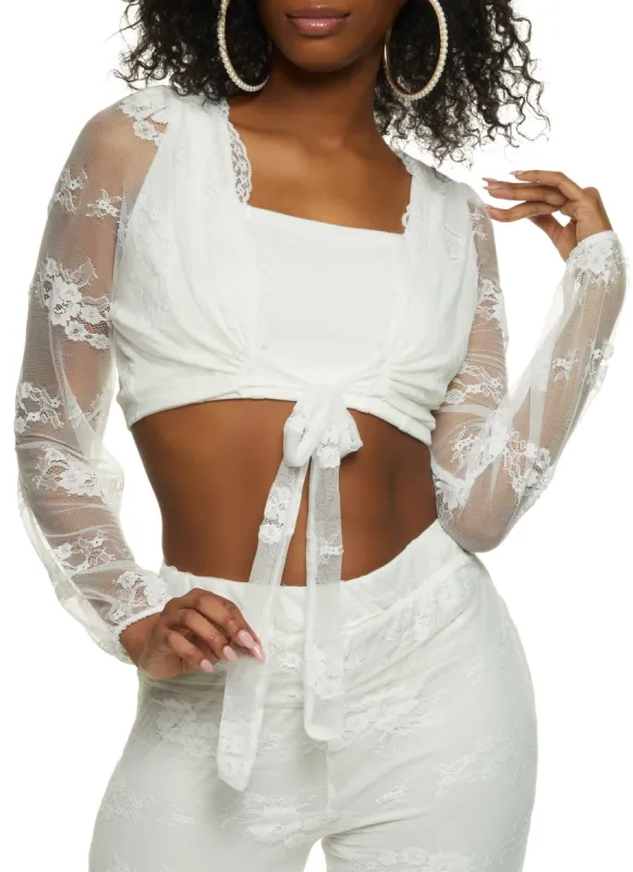 Floral Lace Tie Front Crop Top sold by Rainbow