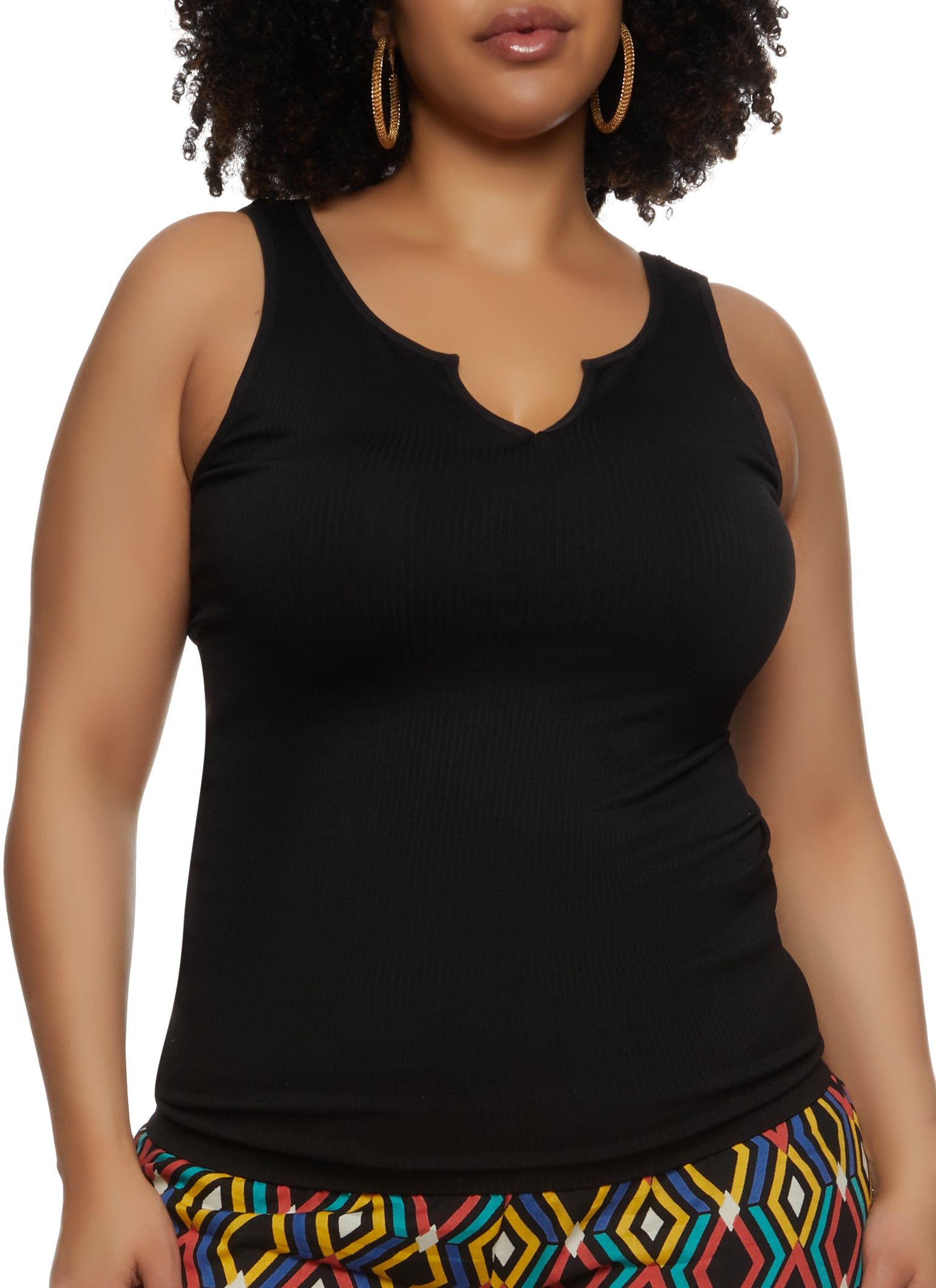 Plus Size Ribbed Notch Neck Tank Top sold by Rainbow