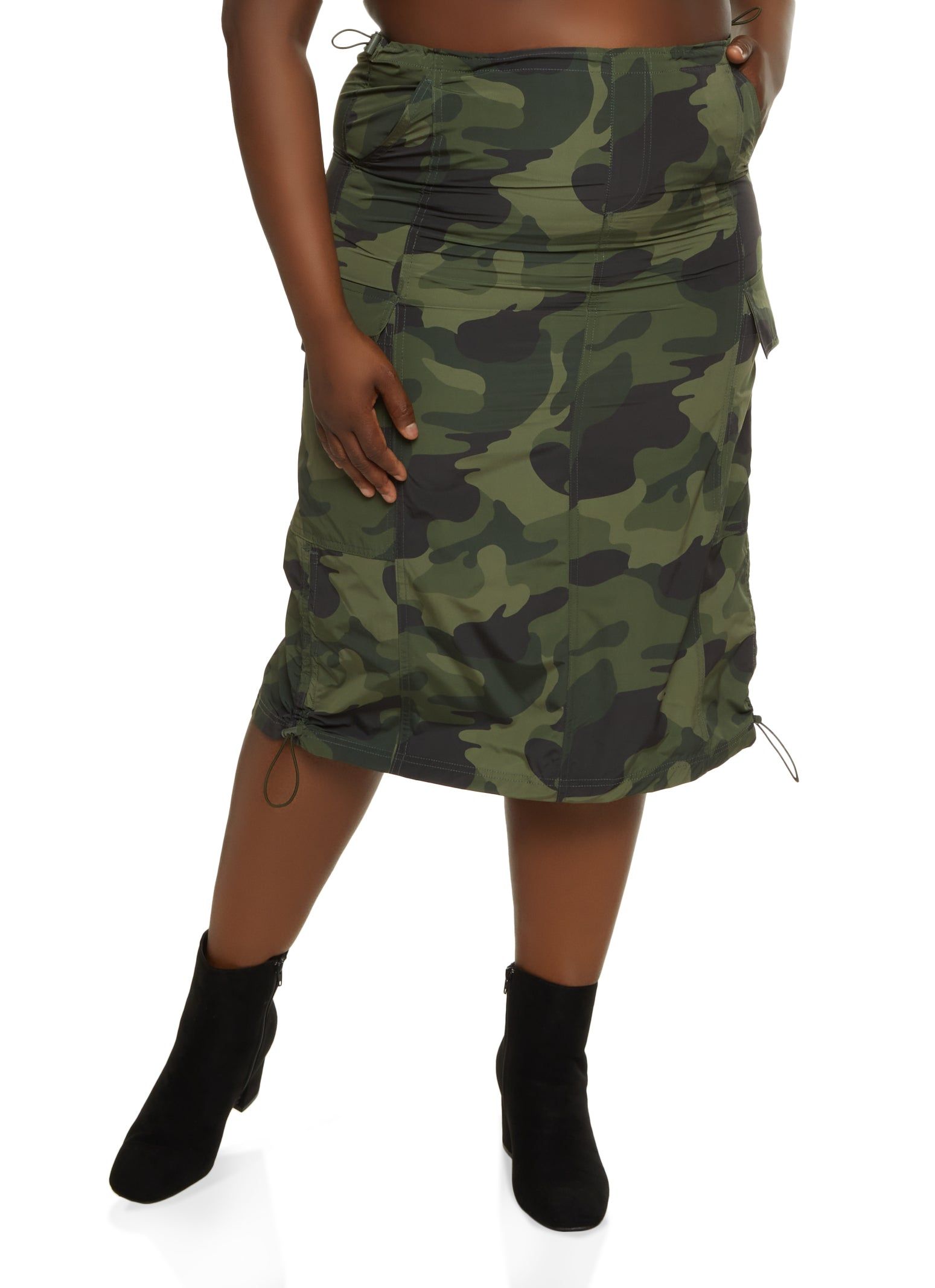 Plus Size Nylon Cargo Pocket Maxi Skirt sold by Rainbow