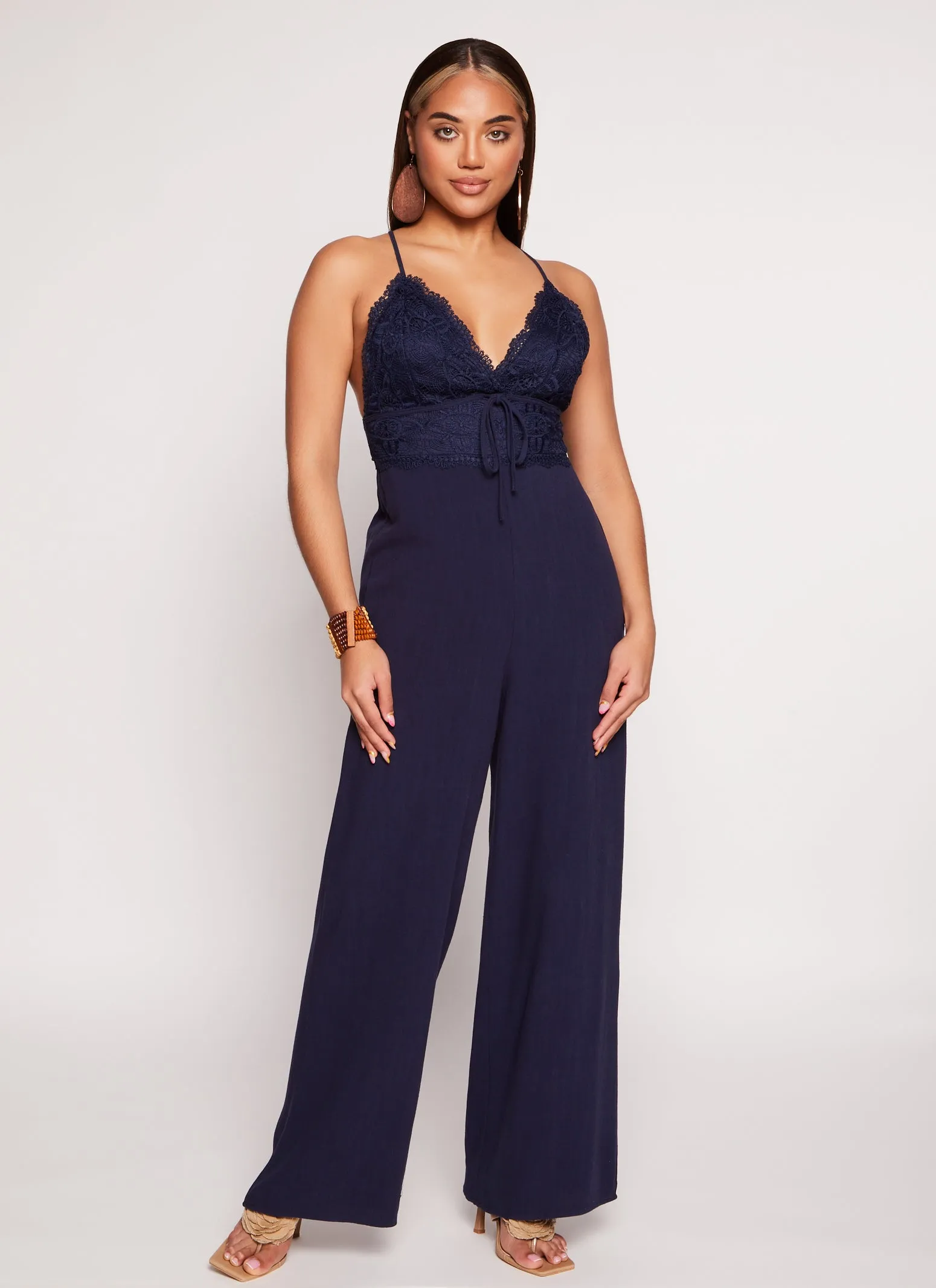 Linen Lace Detail Criss Cross Back Jumpsuit sold by Rainbow product image thumbnail 2