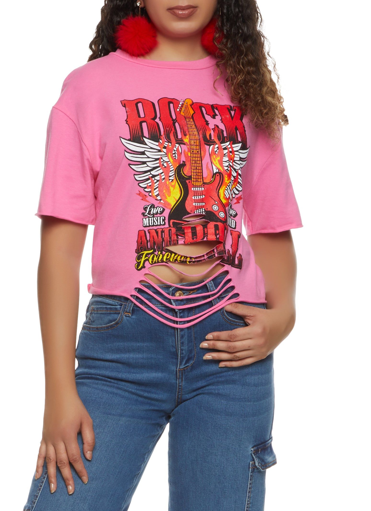 Rock and Roll Laser Cut Graphic Tee sold by Rainbow