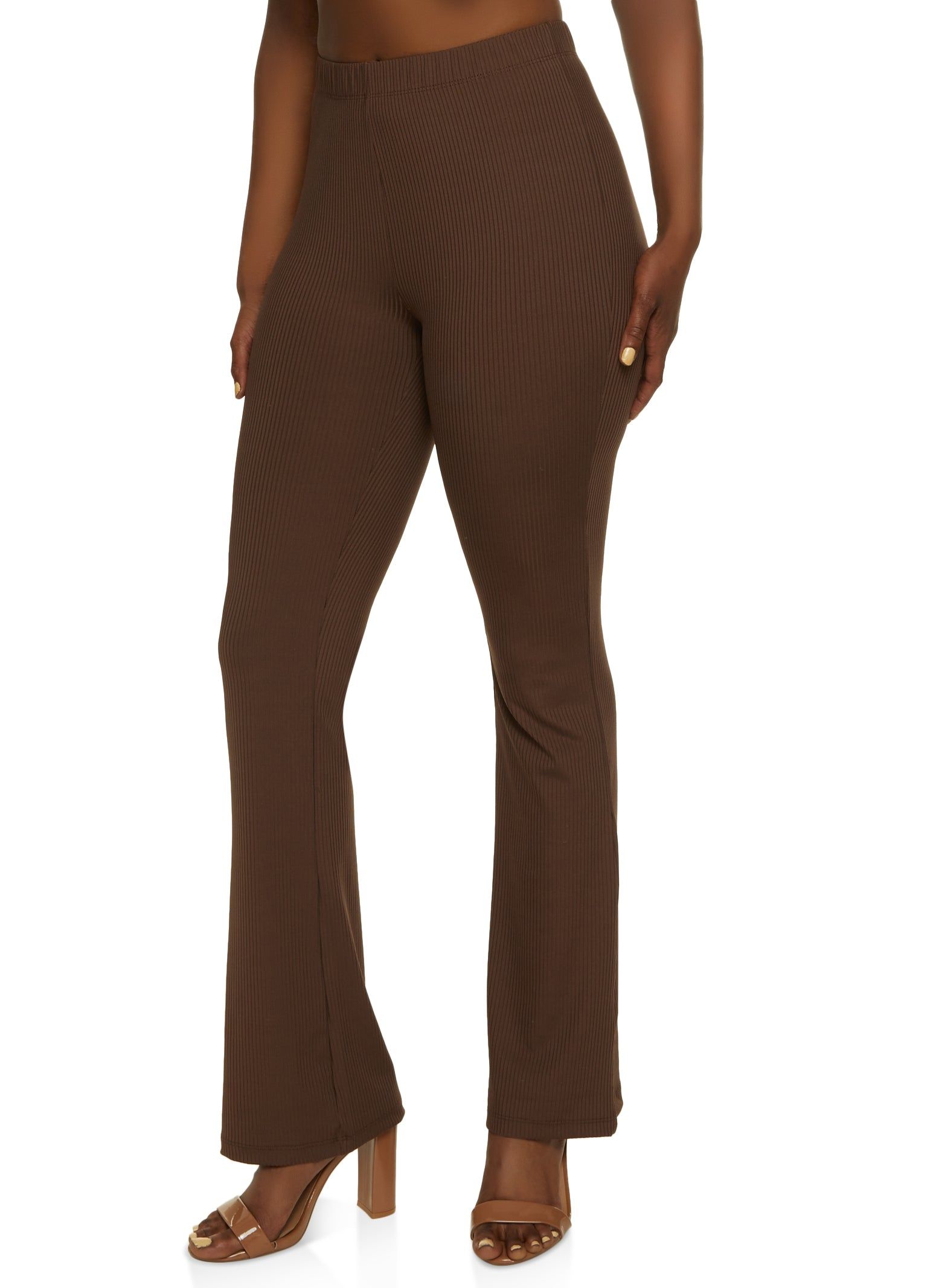Solid Ribbed High Waist Flare Pants sold by Rainbow