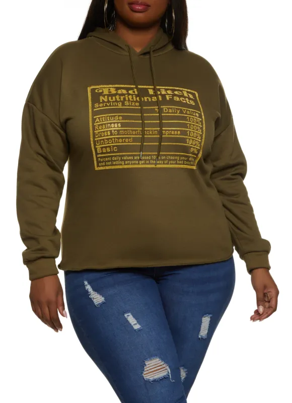 Plus Size Rhinestone Nutritional Facts Hoodie sold by Rainbow