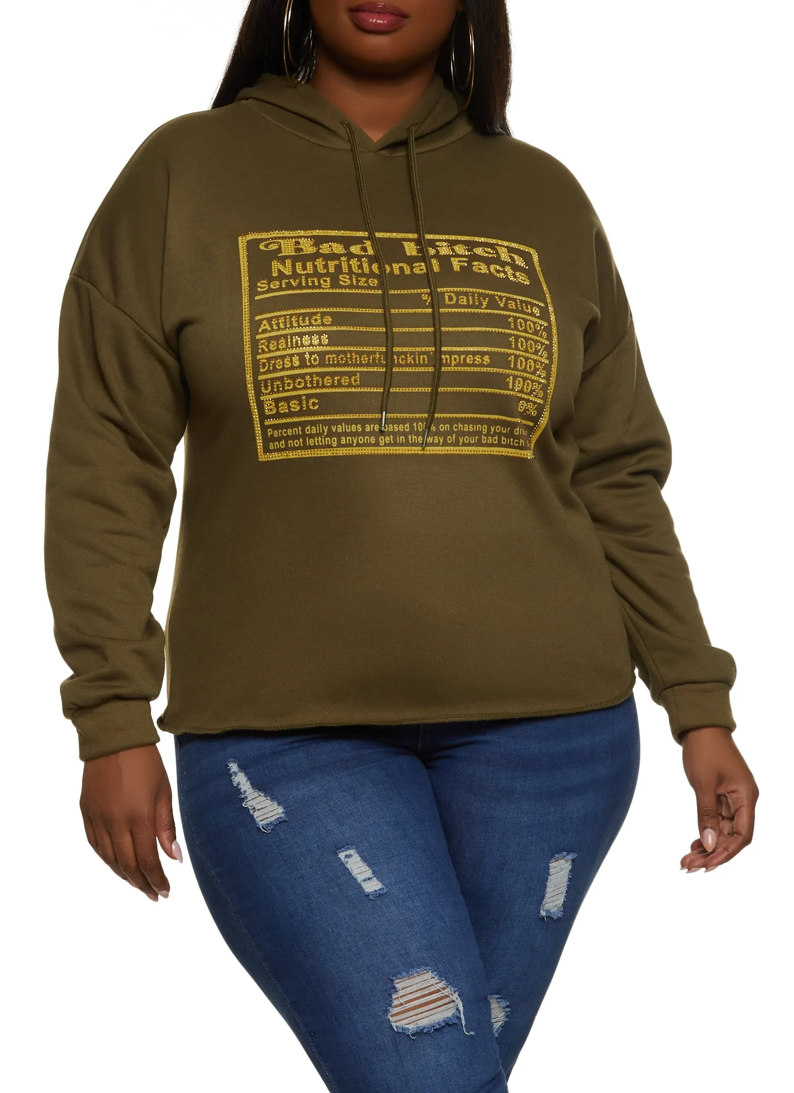 Plus Size Rhinestone Nutritional Facts Hoodie sold by Rainbow