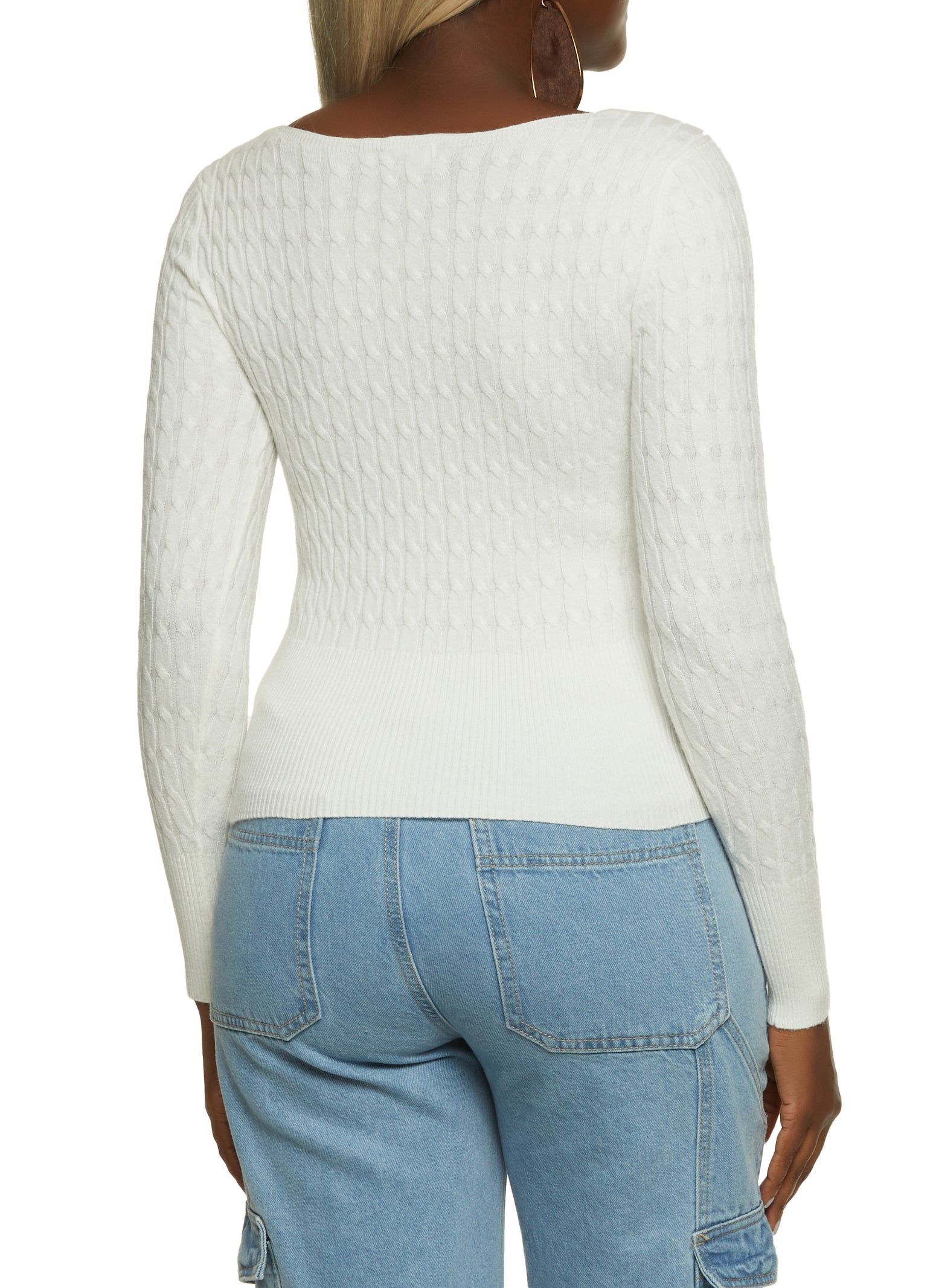 Ribbed Cable Knit Square Neck Sweater sold by Rainbow product image thumbnail 2