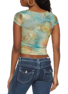 Mesh Printed Short Sleeve Top sold by Rainbow
