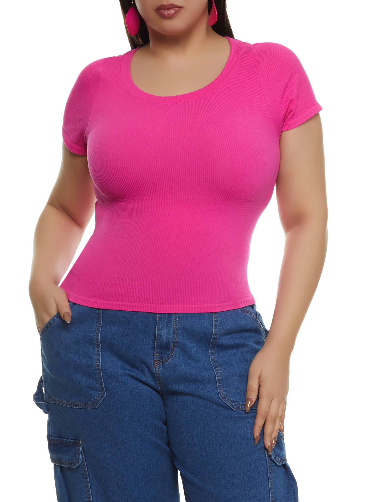 Plus Size Ribbed Crew Neck T Shirt sold by Rainbow