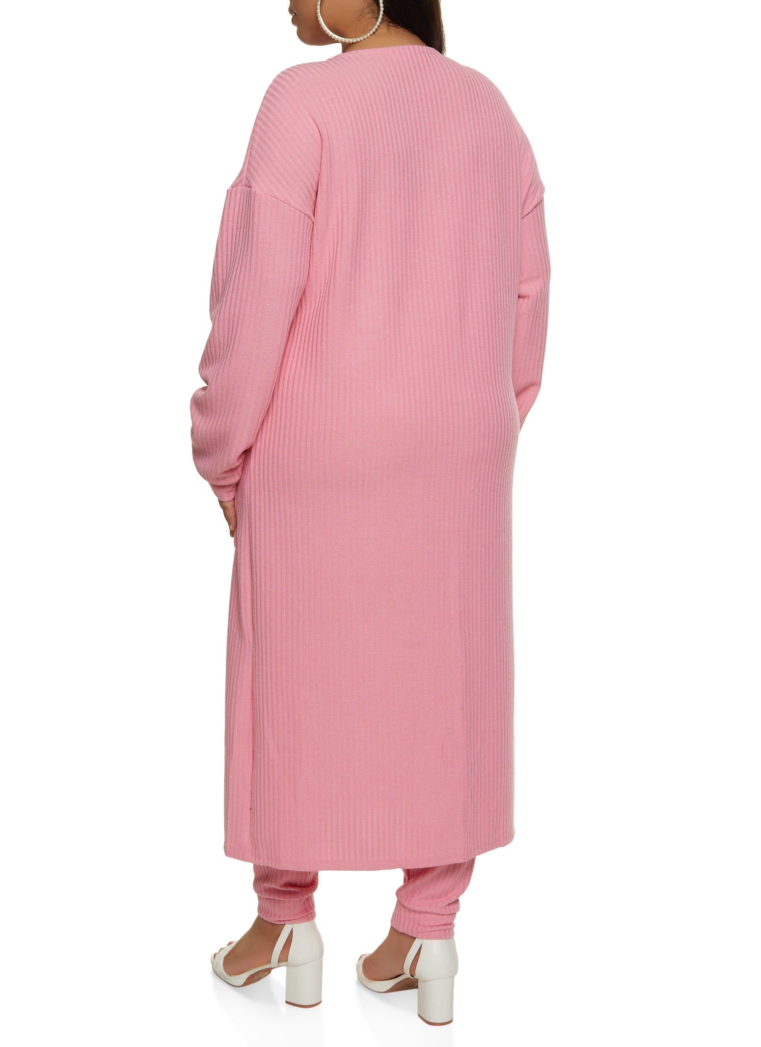 Plus Size Ribbed Knit Pocket Long Cardigan sold by Rainbow product image thumbnail 3