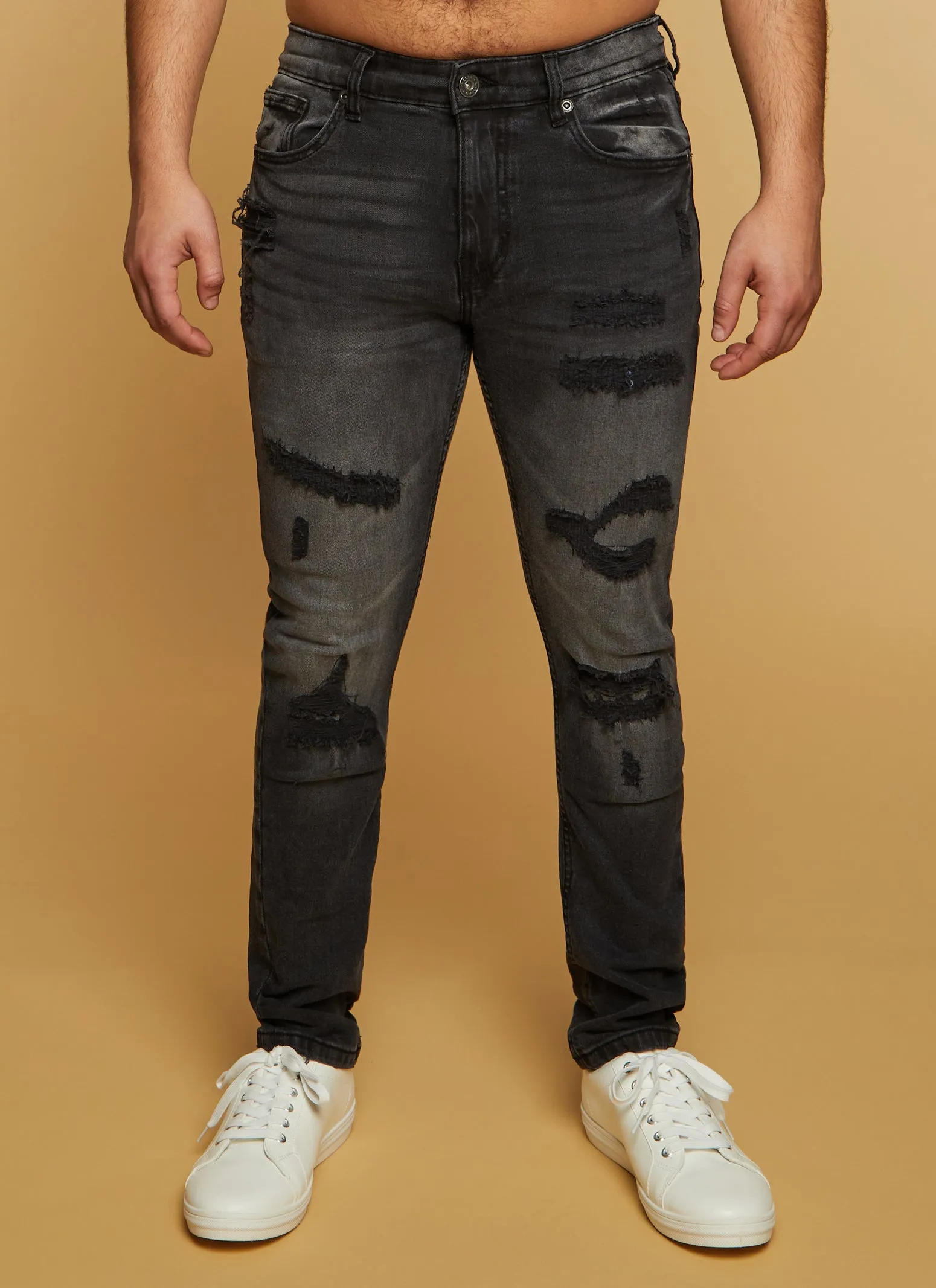 Mens Acid Wash Patch and Repair Skinny Jeans sold by Rainbow product image thumbnail 2
