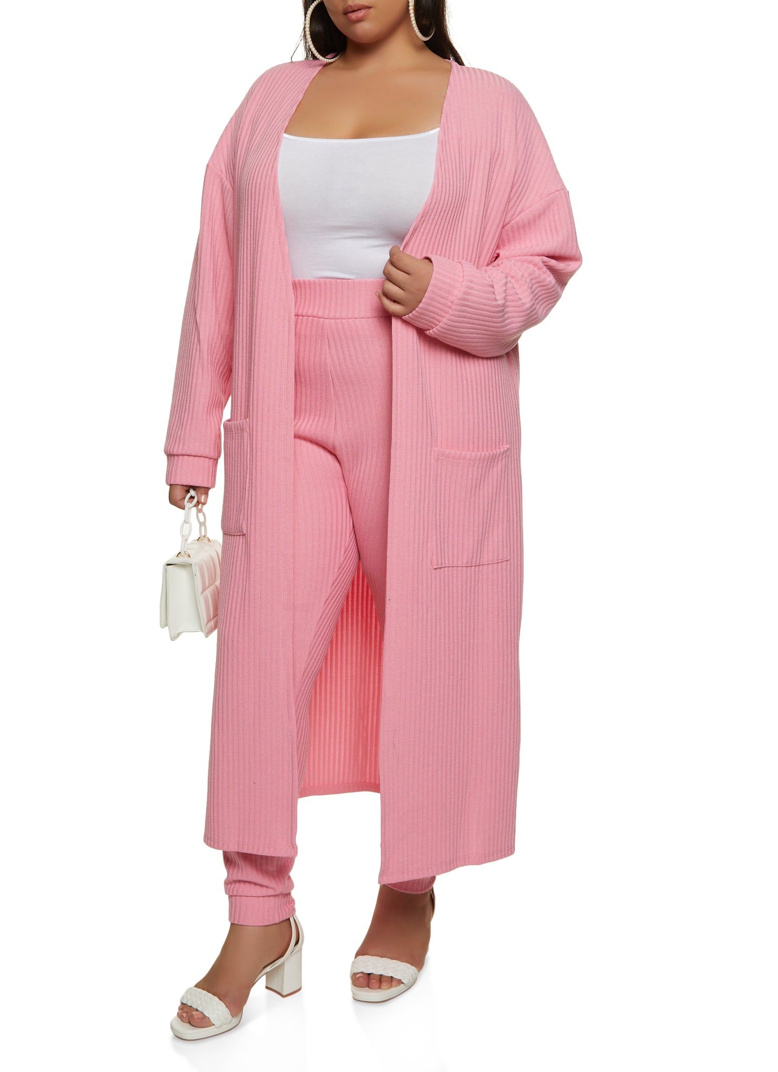 Plus Size Ribbed Knit Pocket Long Cardigan sold by Rainbow product image thumbnail 2