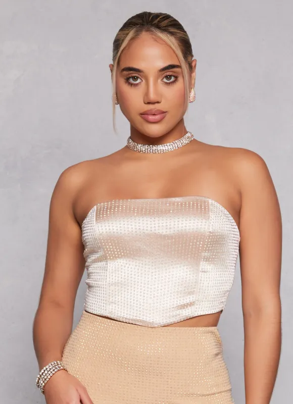 Rhinestone Studded Cropped Corset Top sold by Rainbow