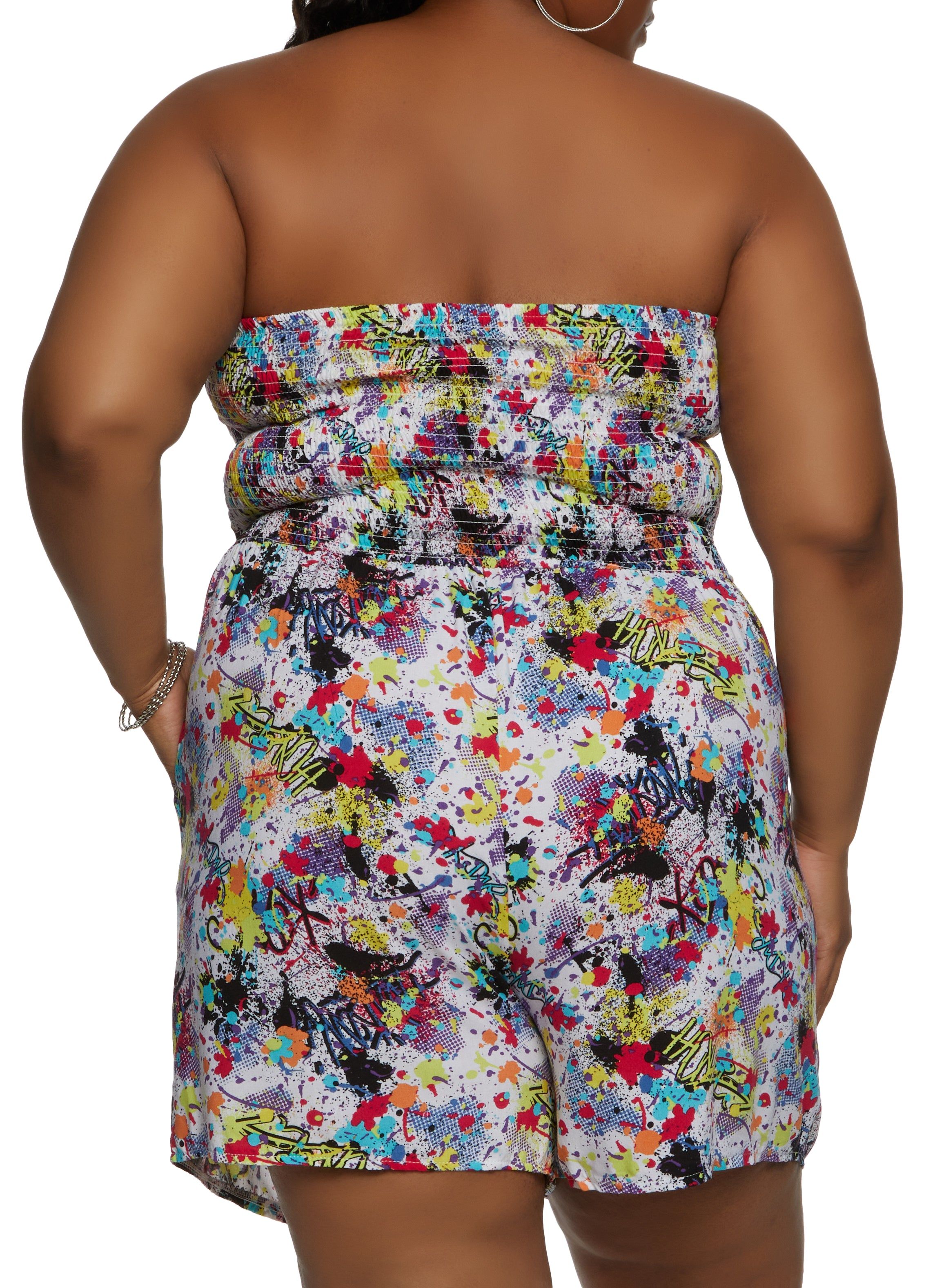 Plus Size Graffiti Print Strapless Romper sold by Rainbow product image thumbnail 2