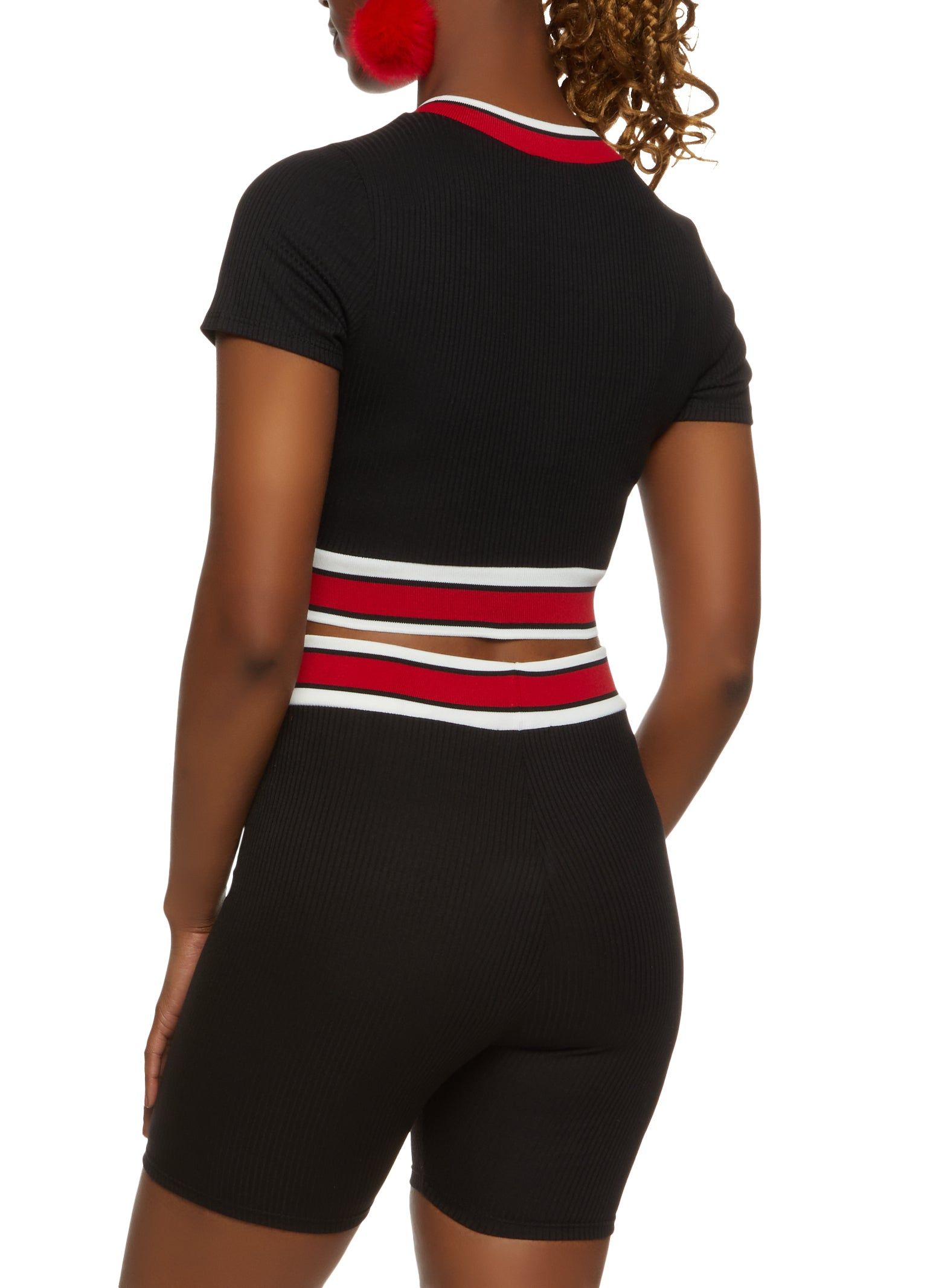 Striped Trim V Neck Crop Top sold by Rainbow product image thumbnail 3