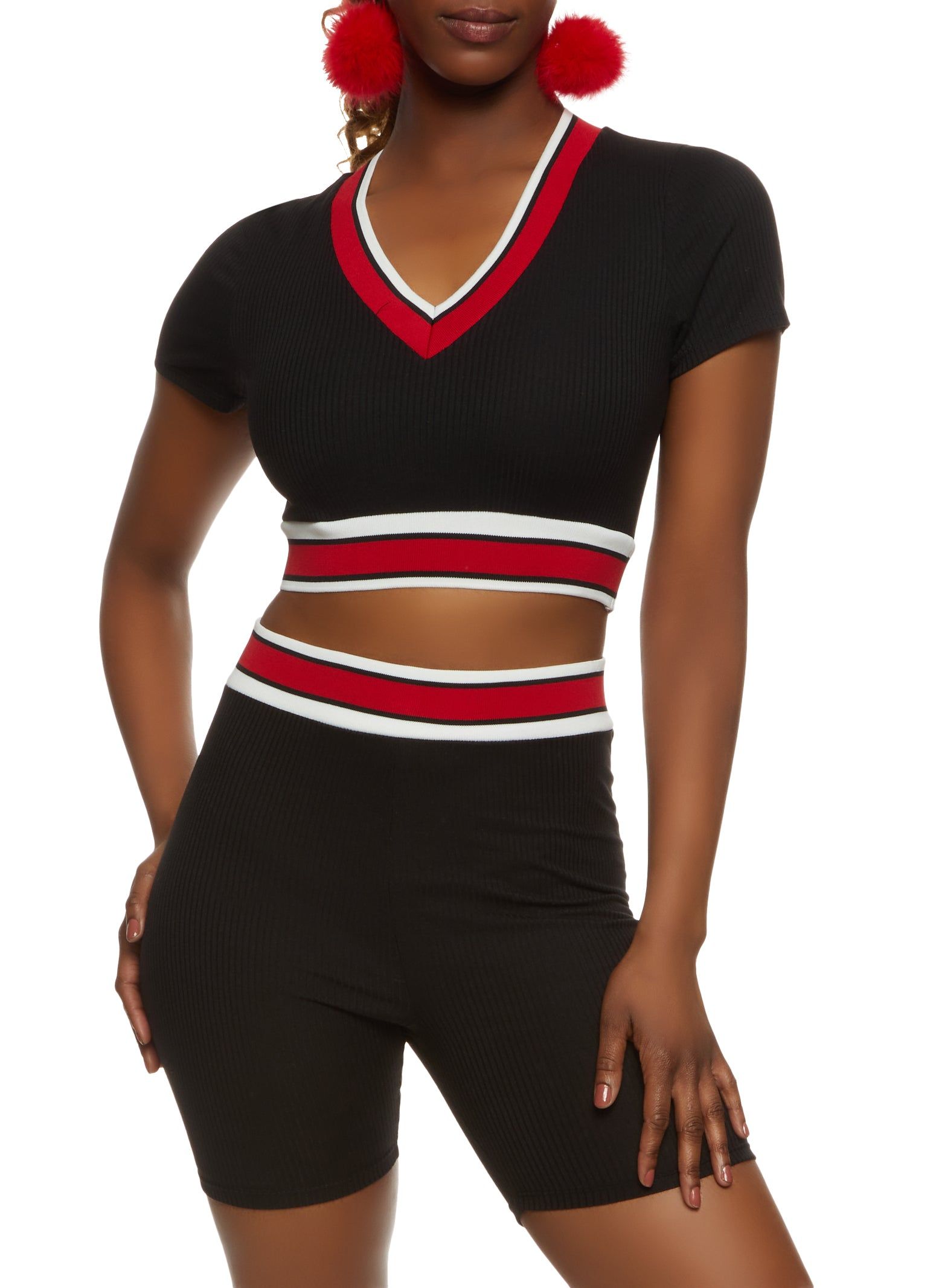 Striped Trim V Neck Crop Top sold by Rainbow product image thumbnail 2