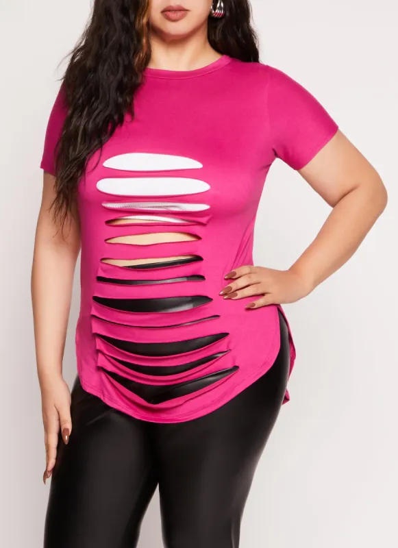 Plus Size Slashed High Low Tee sold by Rainbow