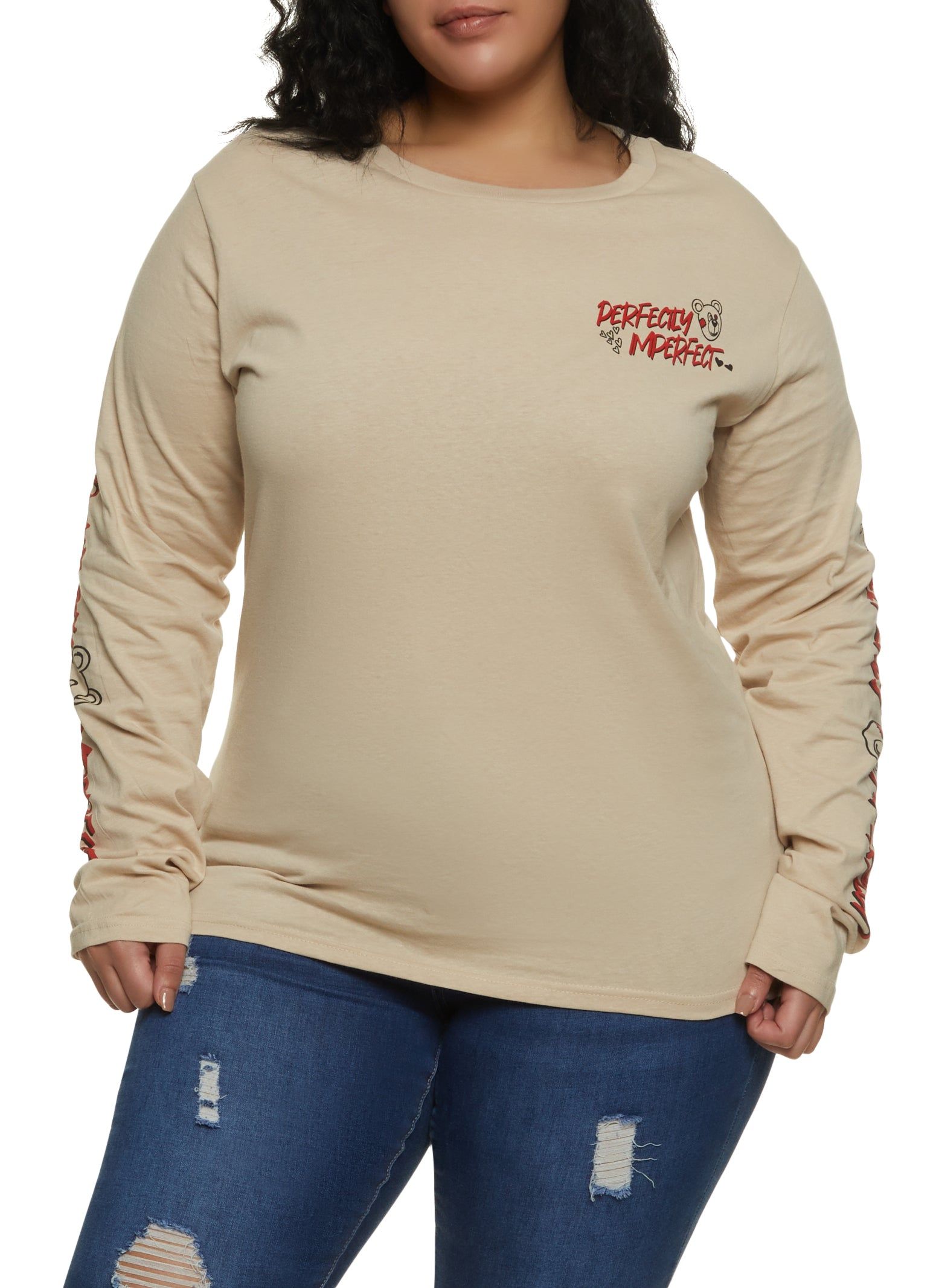 Plus Size Perfectly Imperfect Bear Graphic Long Sleeve Tee sold by Rainbow