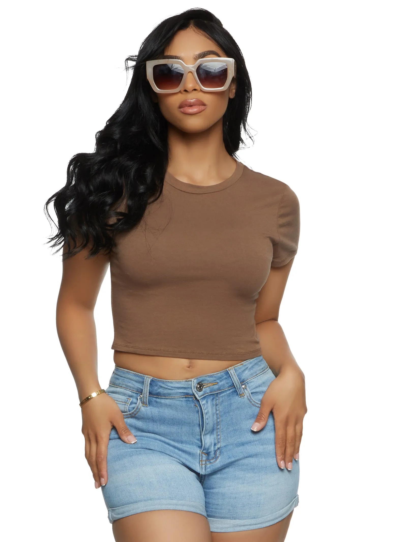 Basic Crew Neck Cropped Tee sold by Rainbow