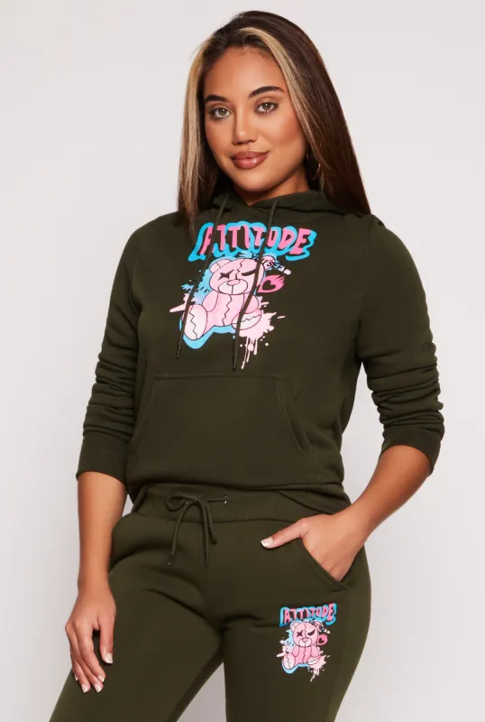 Attitude Bear Graphic Pullover Hoodie sold by Rainbow