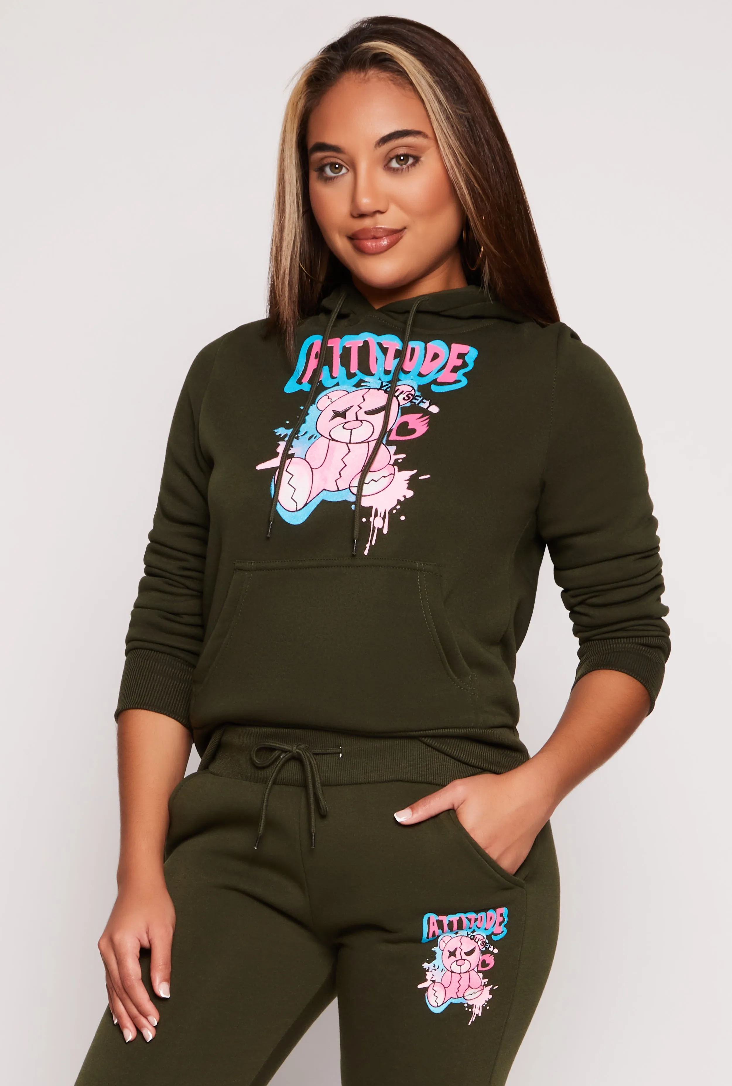Attitude Bear Graphic Pullover Hoodie sold by Rainbow