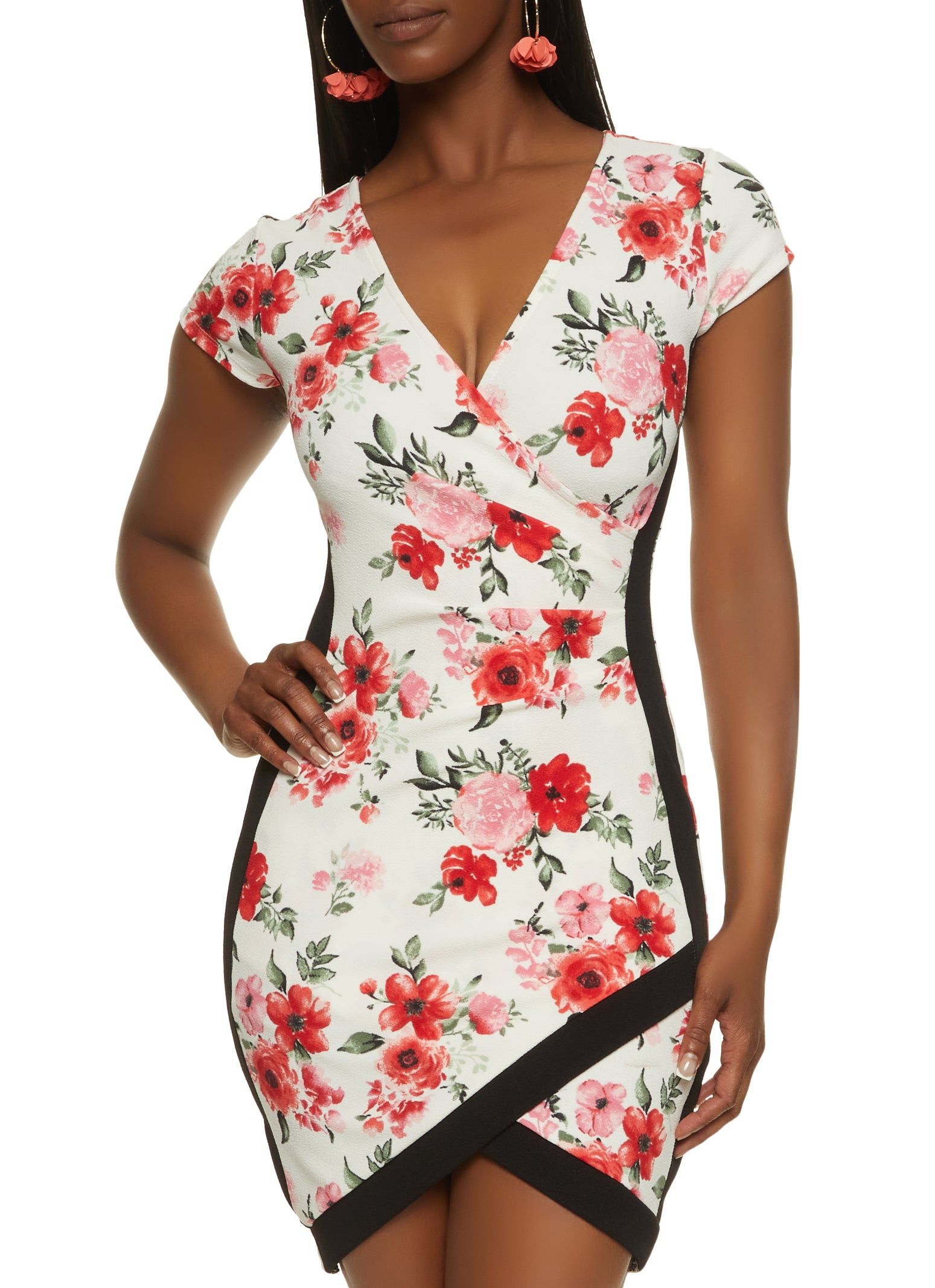 Floral Print Contrast Trim Tulip Hem Dress sold by Rainbow