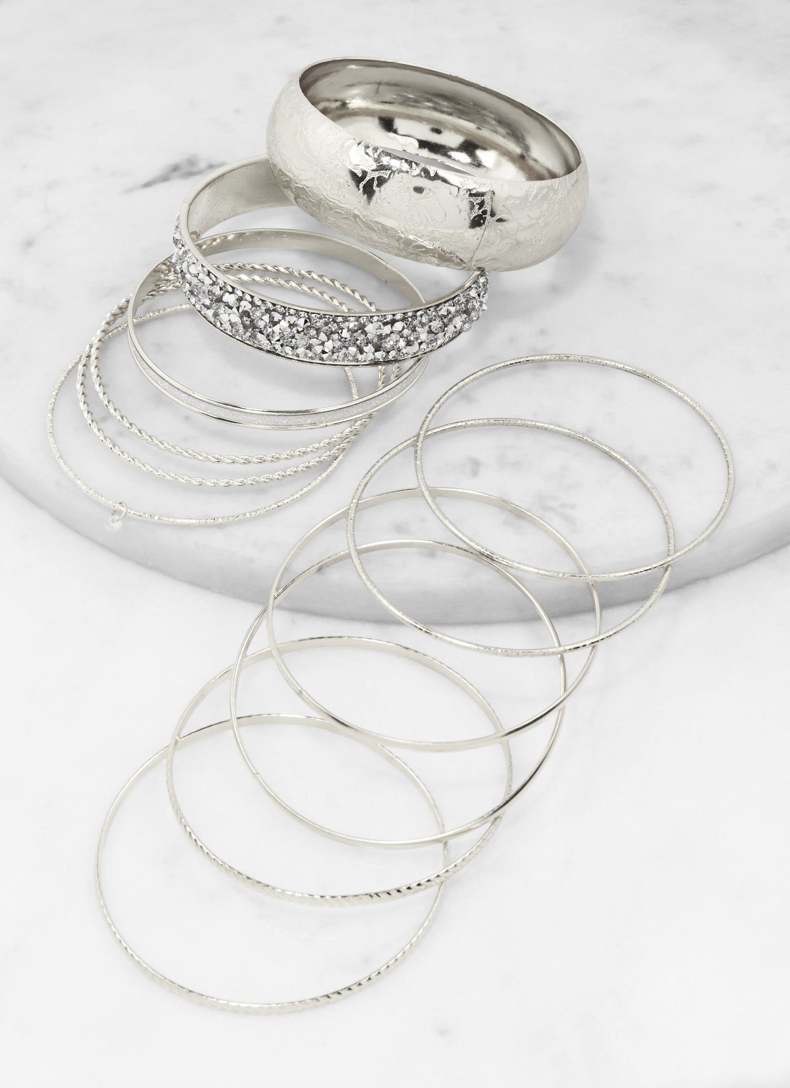 Plus Size Set of 12 Cubic Zirconia Textured Metallic Bangles sold by Rainbow product image thumbnail 2