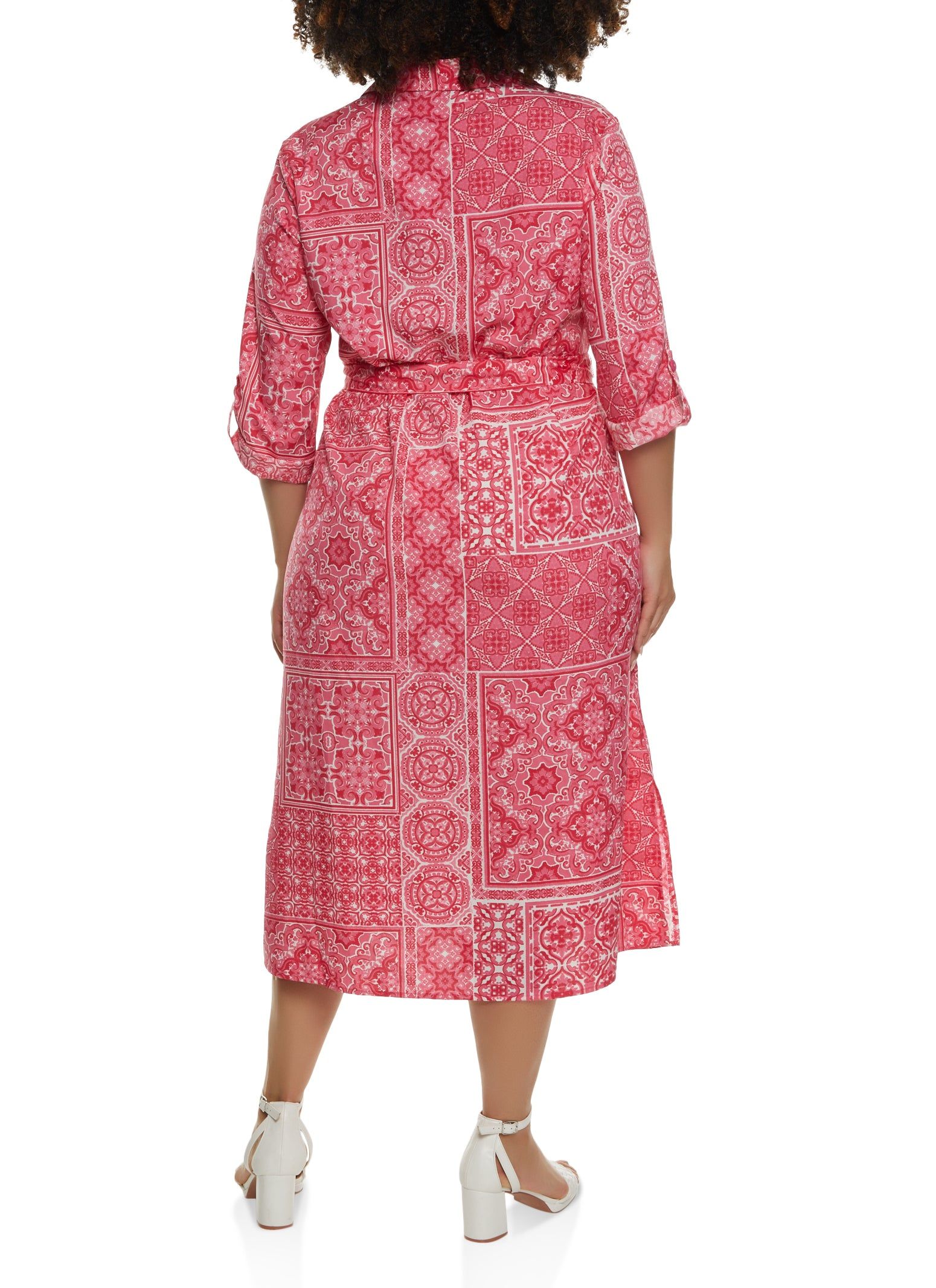 Plus Size Border Print Tie Waist Belted Shirt Dress sold by Rainbow product image thumbnail 3