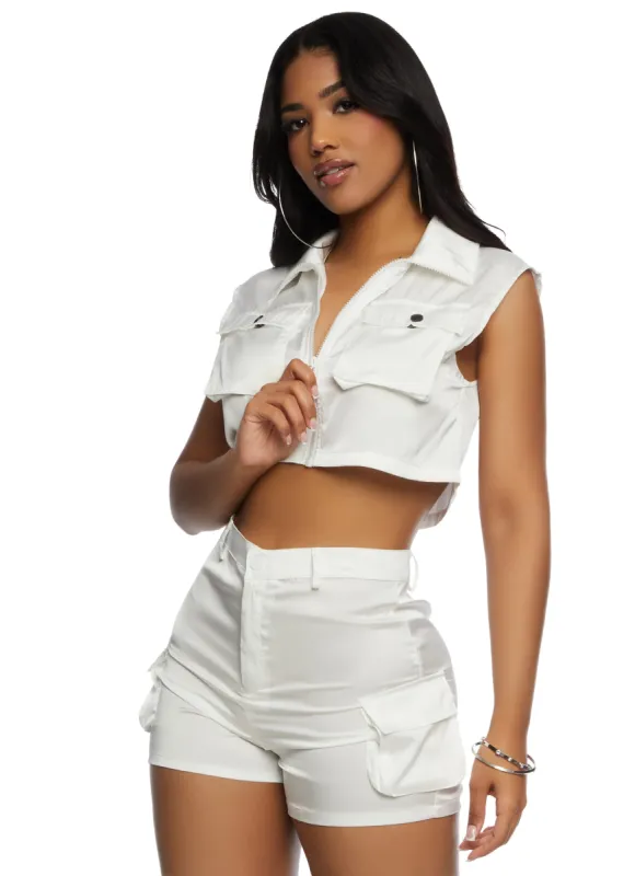 Daisy Satin Zip Front Crop Top sold by Rainbow