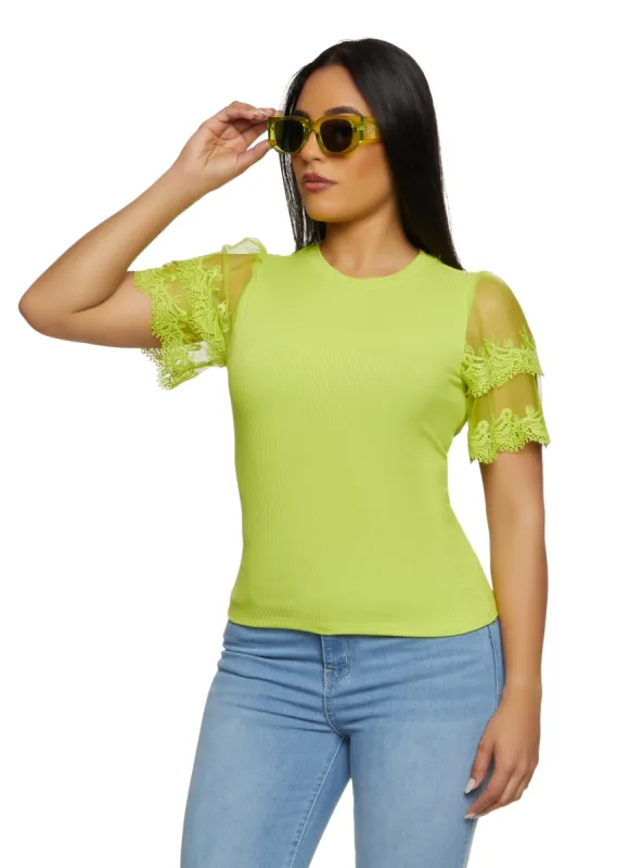 Iris Tiered Lace Sleeve T Shirt sold by Rainbow