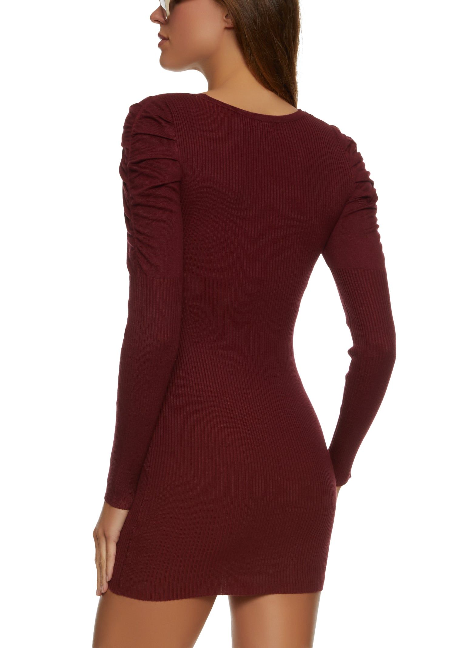 Rib Knit Puff Sleeve Sweater Dress sold by Rainbow product image thumbnail 3