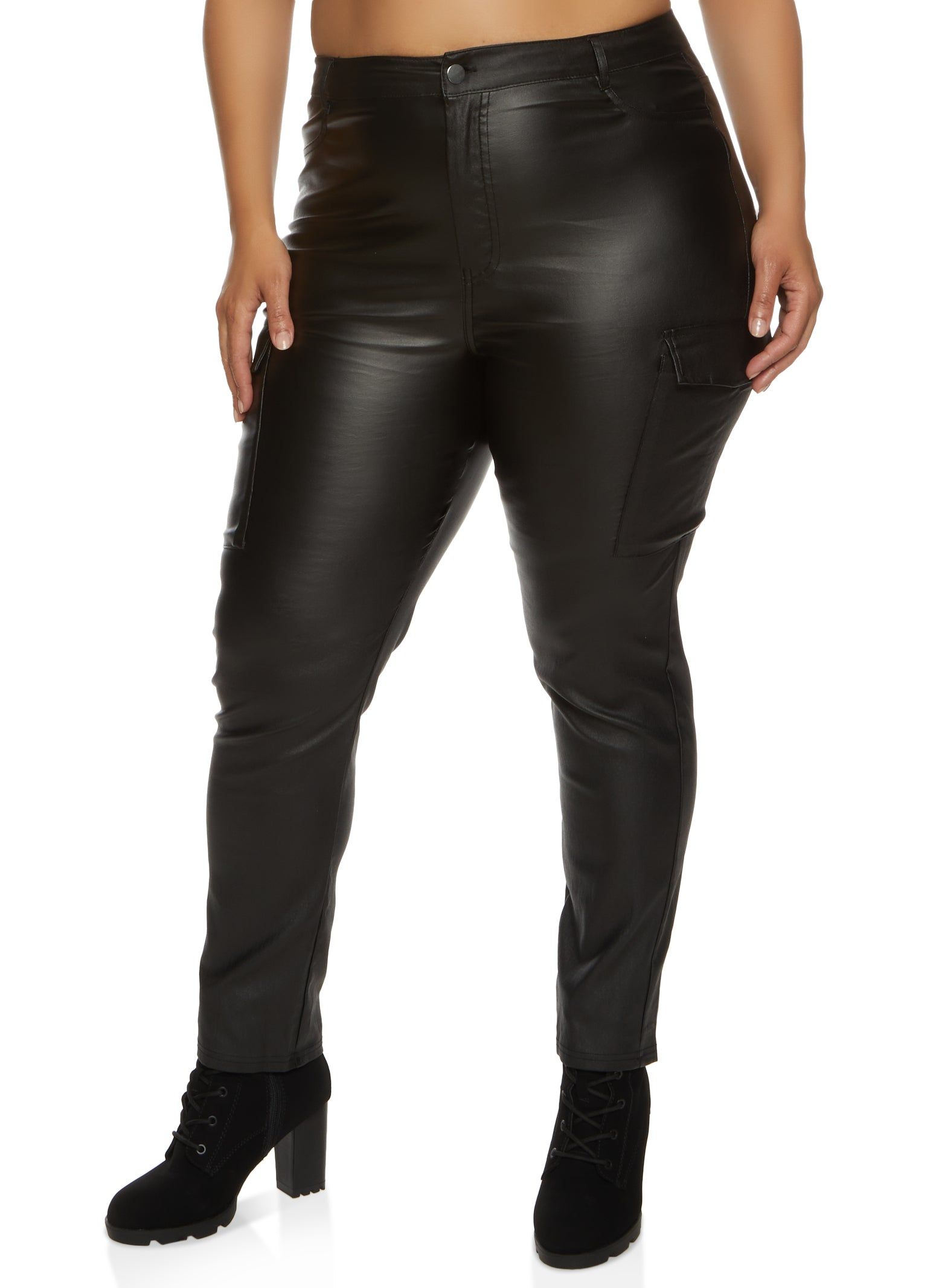 Plus Size Faux Leather Cargo Pocket Pants sold by Rainbow